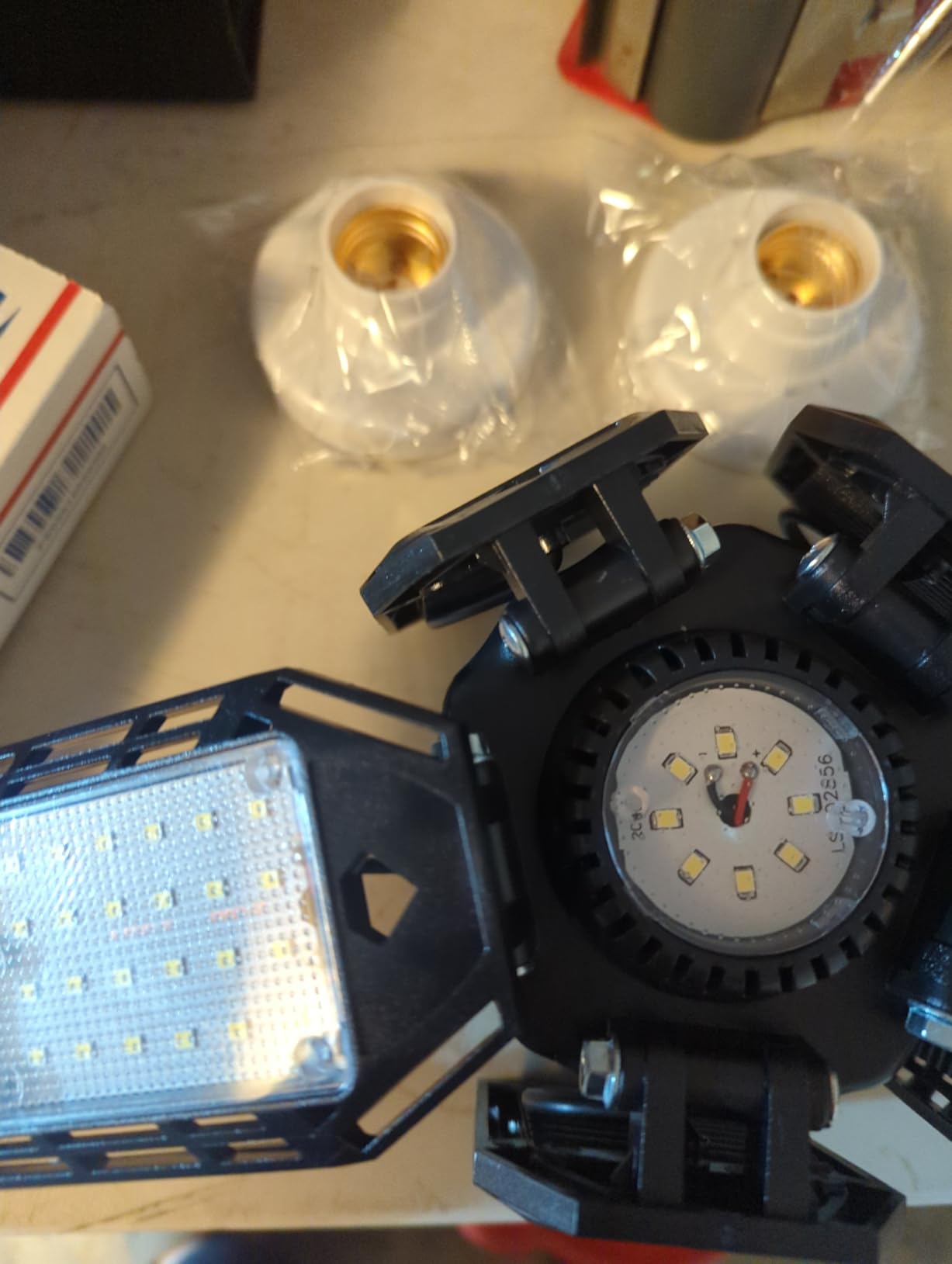 Luyata LED Garage Lights 2 Pack, Ceiling LED Shop Light 180W 18000LM 6500K Screw in Led Light with 5+1 Deformable Panels, Bright Led Lighting for Garage Workshop Basement Support E26/E27 Socket customer photo 1