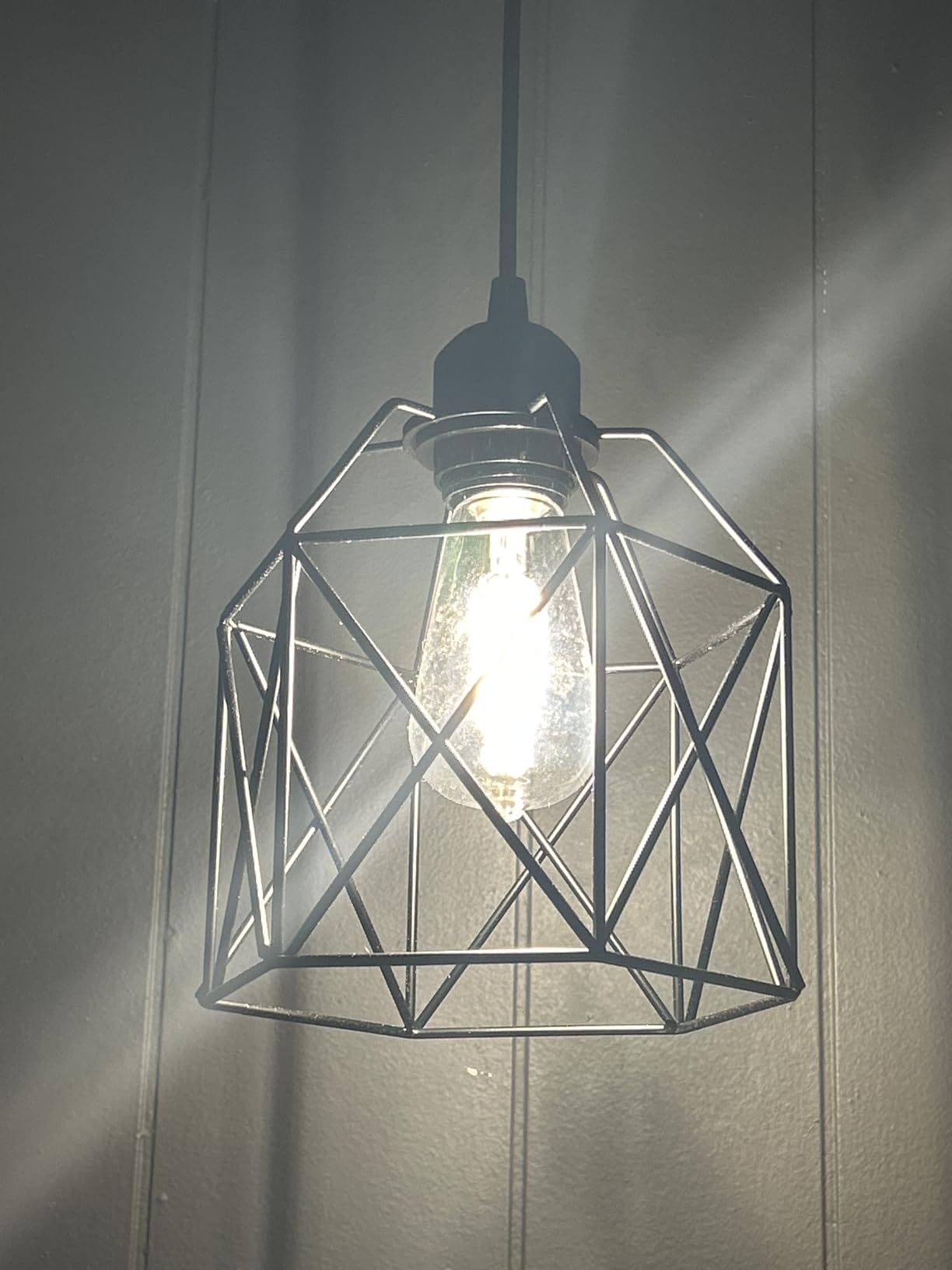 OmiSun Industrial Plug in Pendant Light, Black Cage Pendant Light Fixture with On/Off Switch, E26 Socket Vintage Hanging Light, Farmhouse Pendant Lighting for Kitchen Living Room Dining Room customer photo 2