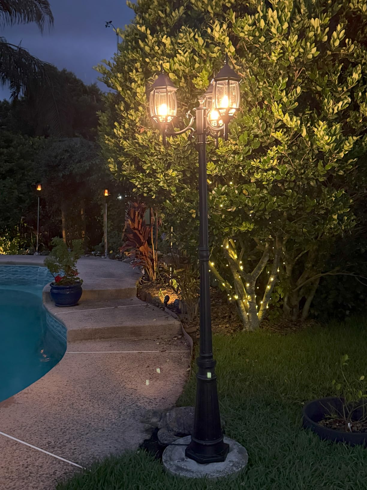 PARTPHONER Outdoor Lamp Post Light 3-Head, Classic Black with Clear Glass Panels, E26 Base Maximum 100W (3 LED Bulbs Included), Waterproof Street Light for Backyard, Garden, Driveway customer photo 1