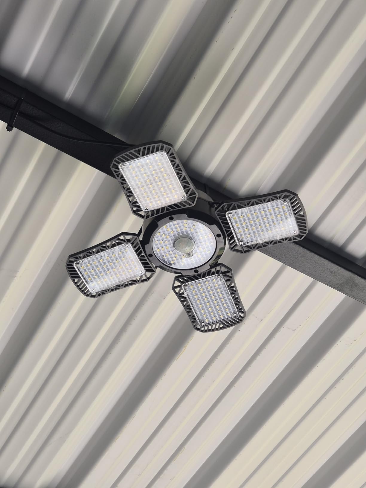 Solar Shed Light Indoor Outdoor, Aqonsie 176LED Solar Powered Pendant Light Daytime Available, Dual Lamps Motion Sensor Indoor Light with 5 Lighting Modes & Remote for Shed, Gazebo, Barn, Garage, Shop customer photo 2