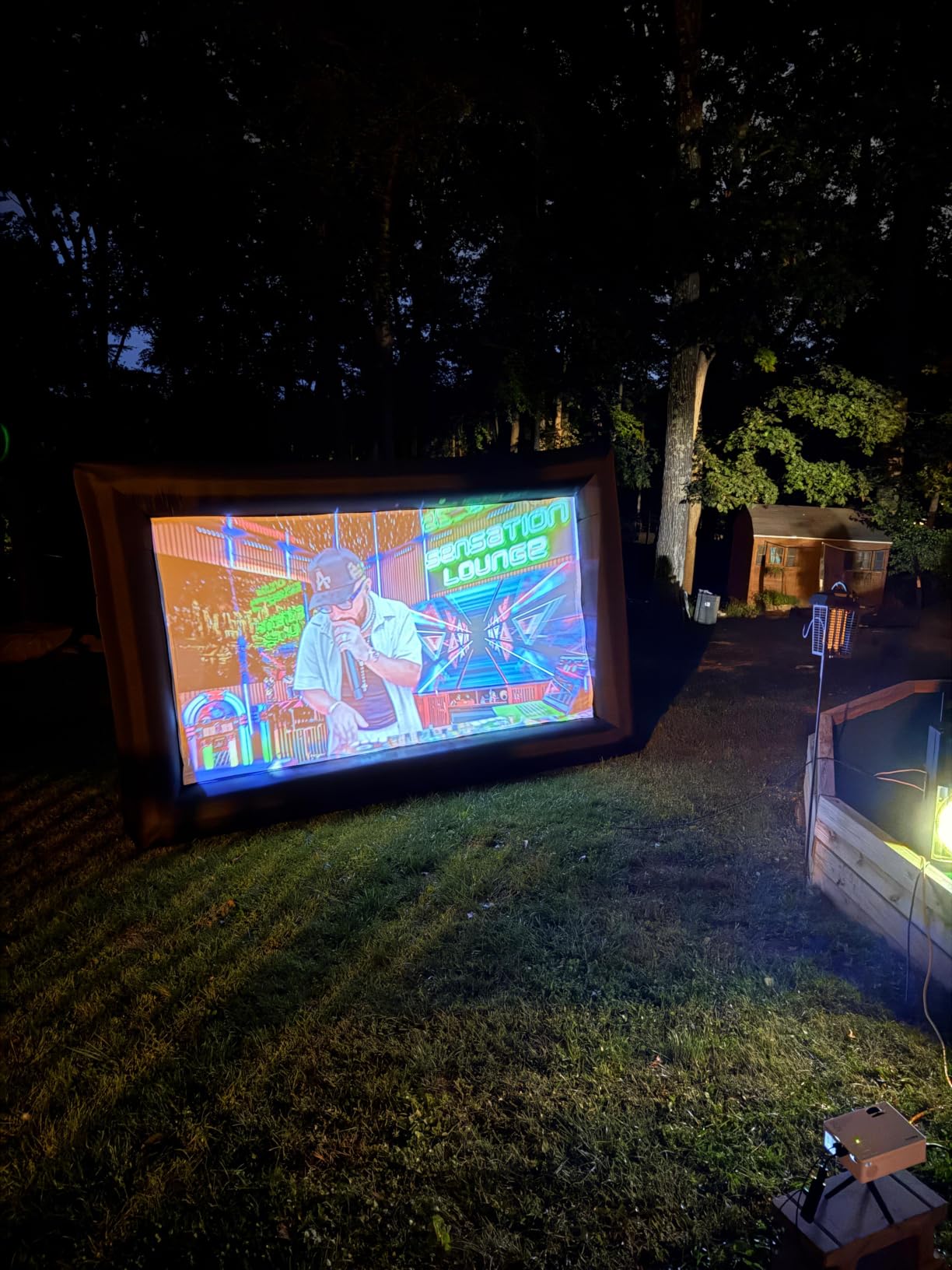 GYUEM 20 feet Inflatable Portable Projector Movie Screen - Huge Air-Blown Cinema Projection Screen Package with Rope, Blower,Tent Stakes - Front & Rear Projection,for Outdoor Party Backyard Pool Fun customer photo 1