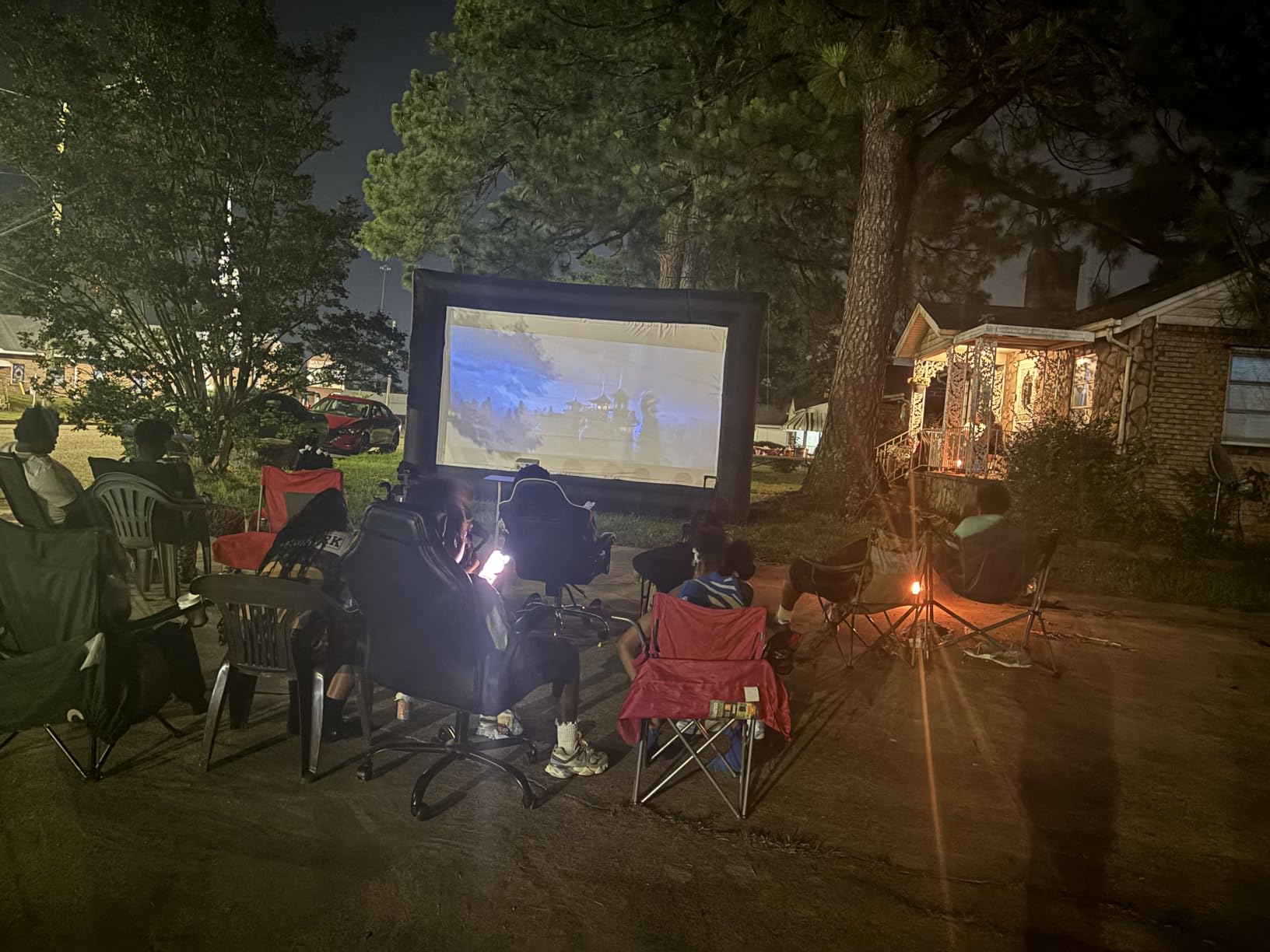 GYUEM 20 feet Inflatable Portable Projector Movie Screen - Huge Air-Blown Cinema Projection Screen Package with Rope, Blower,Tent Stakes - Front & Rear Projection,for Outdoor Party Backyard Pool Fun customer photo 2