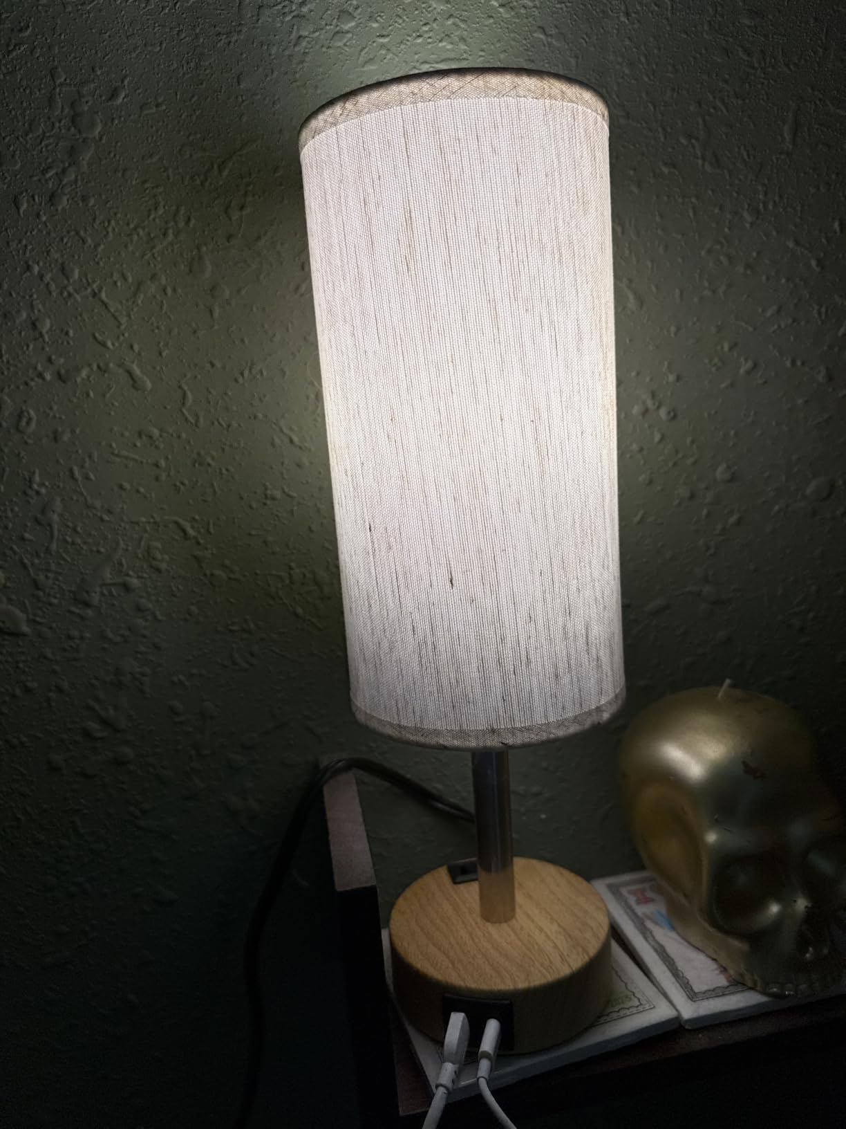 Bedside Table Lamp for Bedroom - Dimmable Touch, USB A+C, AC Outlet, 3-Way Dimmable, LED Bulb Included, Fabric Lampshade, Wood-Grain Metal Base, 14 inch Small Nightstand Lamp for Desk, Living Room customer photo 2