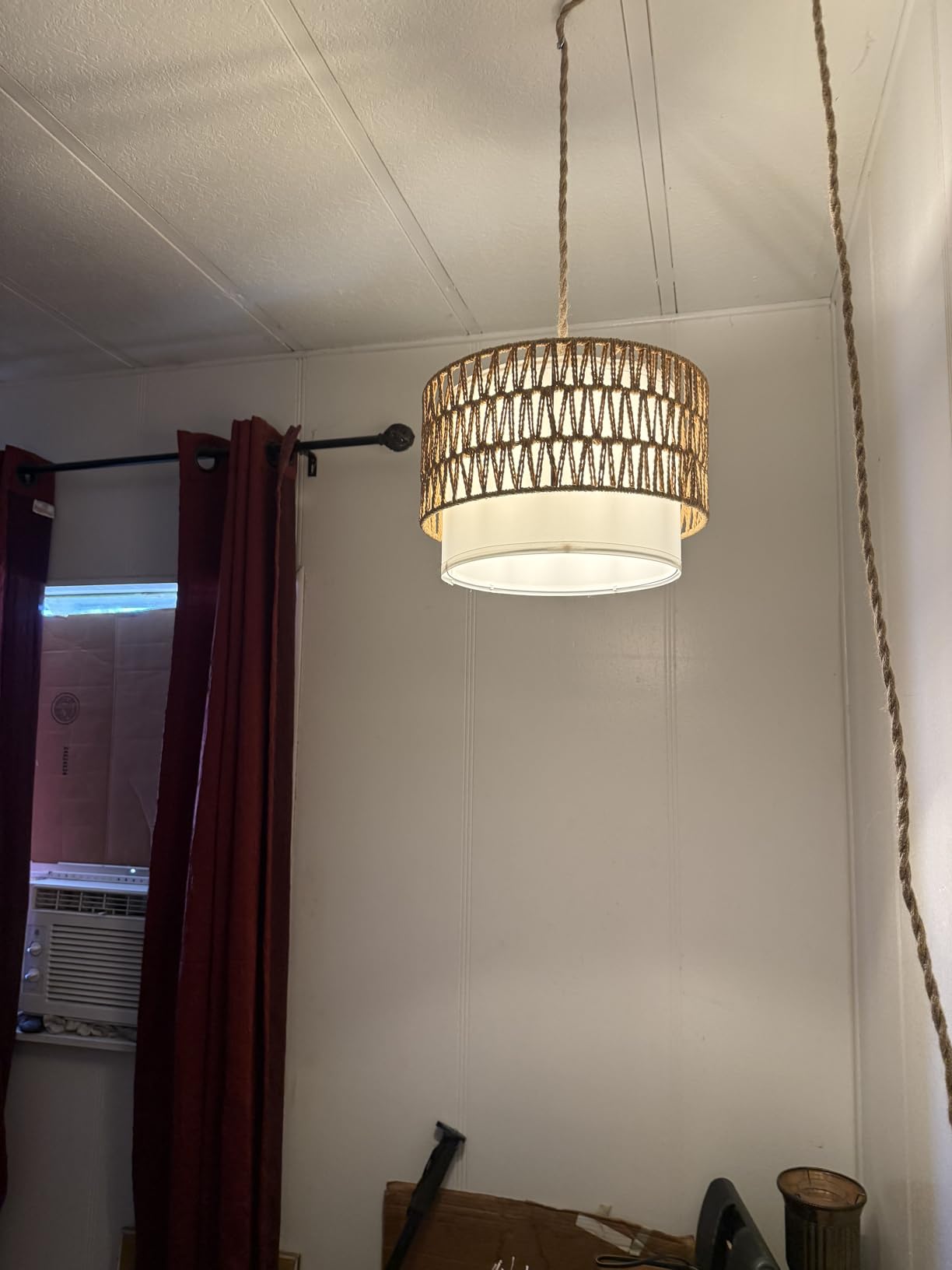 Boho Plug in Pendant Light Rattan Hanging Lights with Plug in Cord, Indoor Hanging Lamp with Dimmer Switch, Wicker Bamboo Woven LampShade Hanging Lamp Plug in for Bedroom Living Room Kitchen Island customer photo 1