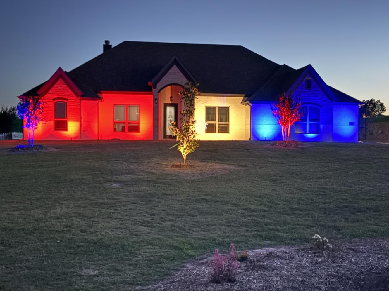 SUNVIE 12 Pack RGBW Color Changing Landscape Lights with 300W Low Voltage Landscape Transformer 12-24V LED Landscape Lighting Kit Waterproof Multicolor Spotlights for Christmas House Yard Tree Garden customer photo 2