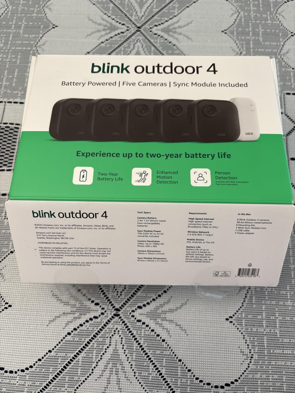 Blink Outdoor 4 – Wireless smart security camera, two-year battery life, 1080p HD day and infrared night live view, two-way talk. Sync Module Core included – 3 camera system customer photo 1