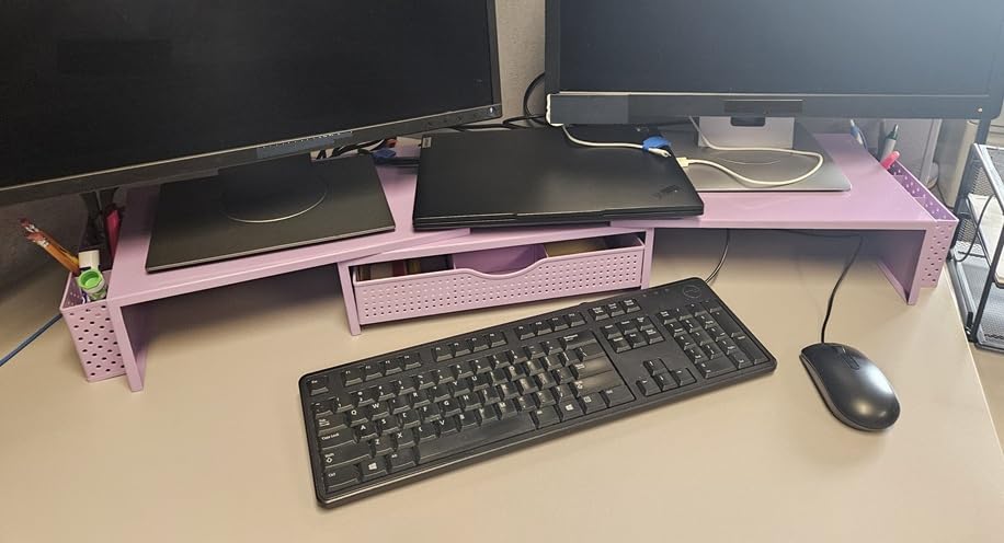 gianotter Dual Monitor Stand Riser, Desk Organizer With Drawer and 2 Pen Holders, Computer Monitor Stand, Desk Shelf for Top of Desk customer photo 1