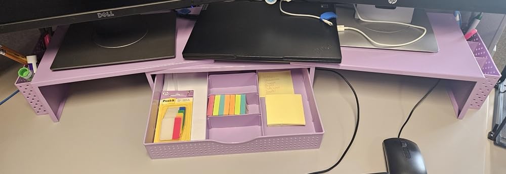 gianotter Dual Monitor Stand Riser, Desk Organizer With Drawer and 2 Pen Holders, Computer Monitor Stand, Desk Shelf for Top of Desk customer photo 2