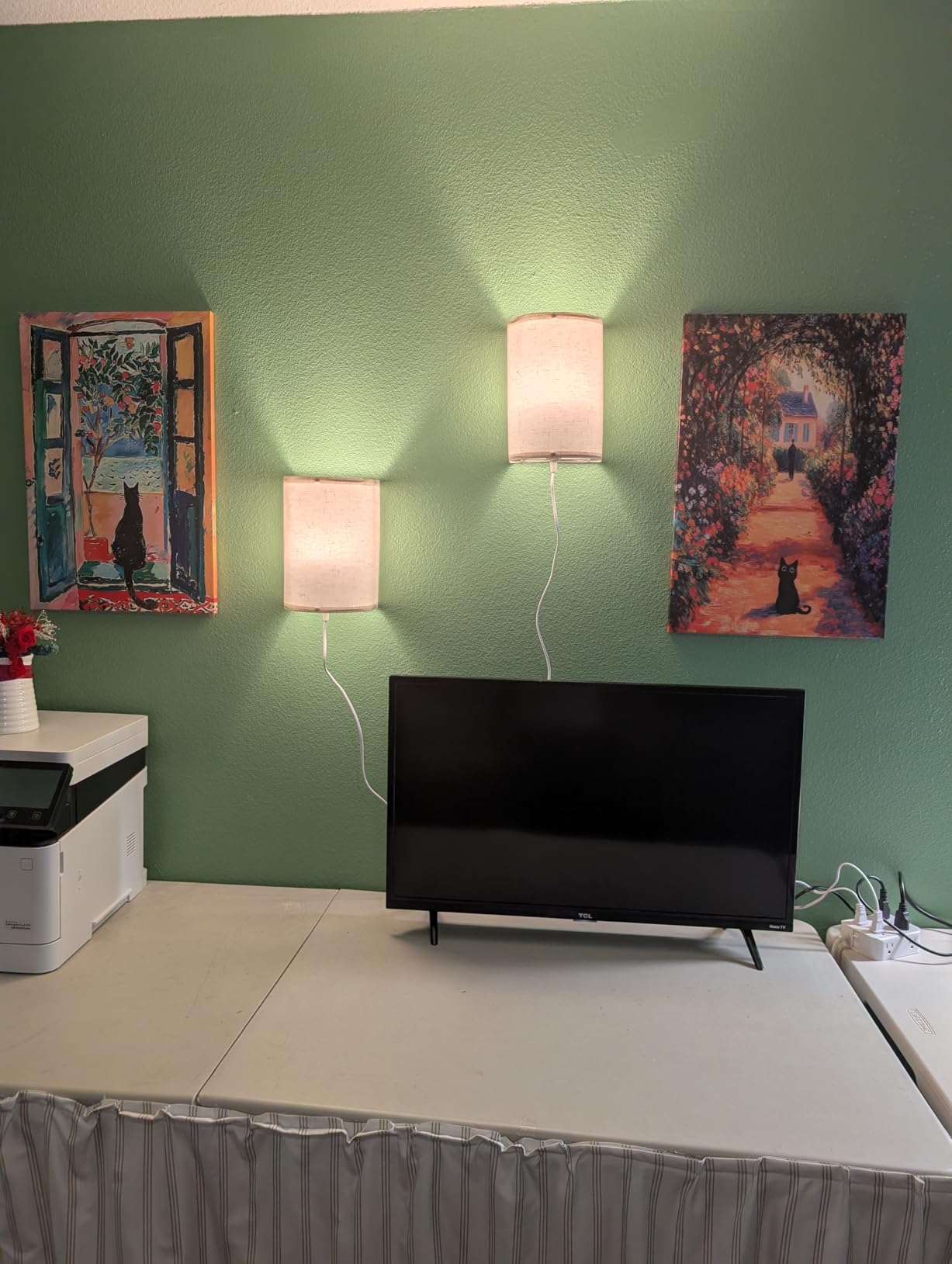 Plug in Wall Sconces Set of Two: Wall Lights with On/Off Switch - Stepless Color Temperature Wall Mount Lamps - Fabric Linen Wall Sconce for Bedroom Living Room & Hallway- Indoor Corded Wall Sconces customer photo 2
