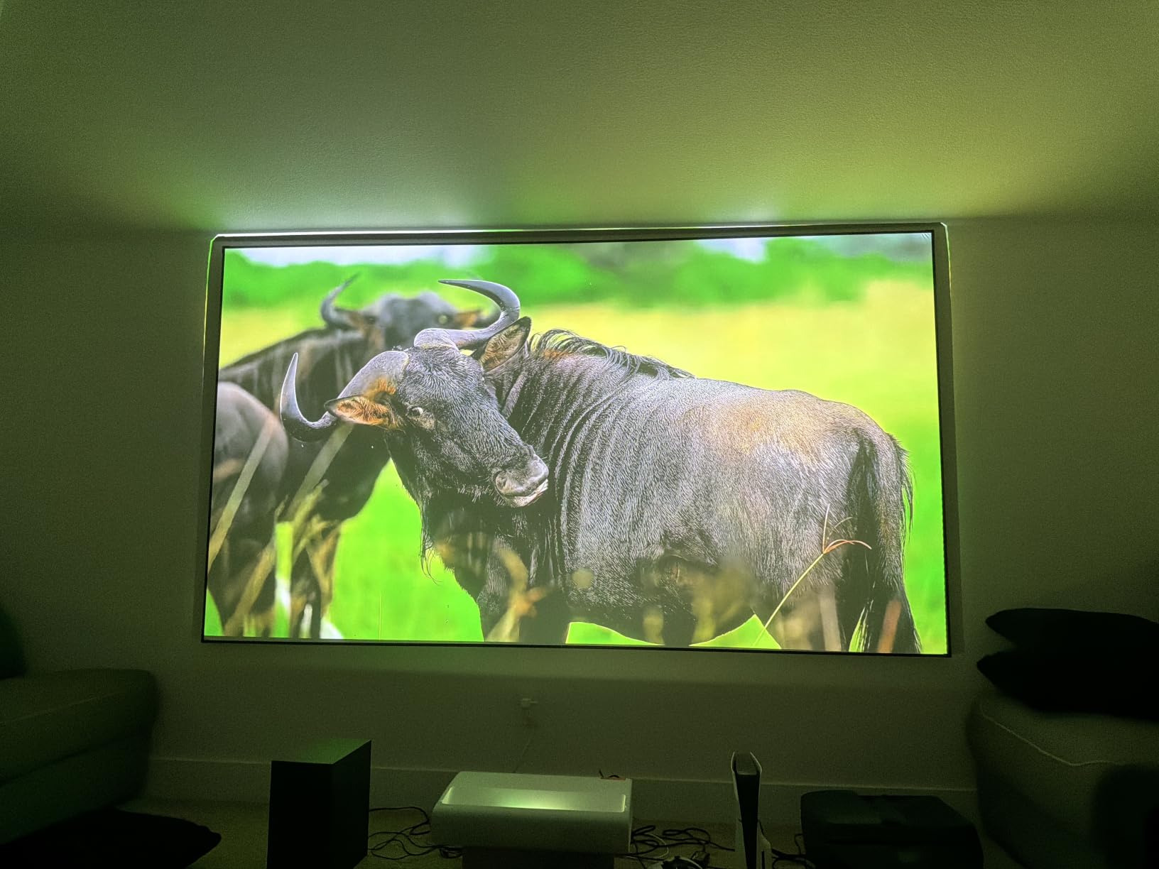 Valerion 120-inch Fresnel ALR Projector Screen, 16:9 Fixed Frame, Daylight Viewing, 1.8 Gain, 85% Ambient Light Rejection (Ceiling & Side), Compatible with Long Throw Projectors customer photo 1