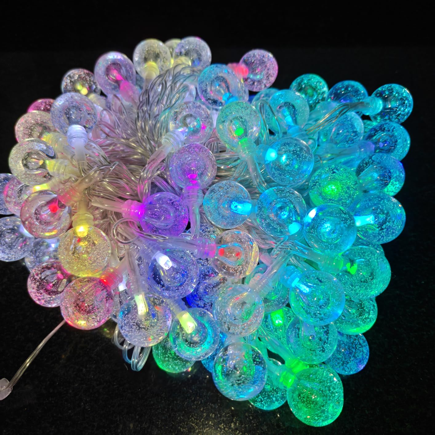OMIKA 50FT 100 LED Outdoor String Lights Plug in, RGB + Warm White Smart Crystal Globe Lights, Dimmable APP & Remote Control Fairy String Lights with Timer, Music Sync for Patio Garden Party Decor customer photo 2