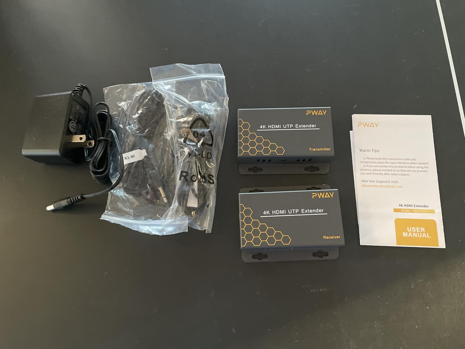 PWAY 4K HDMI Extender Over Ethernet Cat5 Cat6 Cat7 Upto 230ft, with IR, Loop Out, 4K@30Hz 1080P HDMI Transmitter Receiver POC with Holes, Easy Installation (HT275) customer photo 1