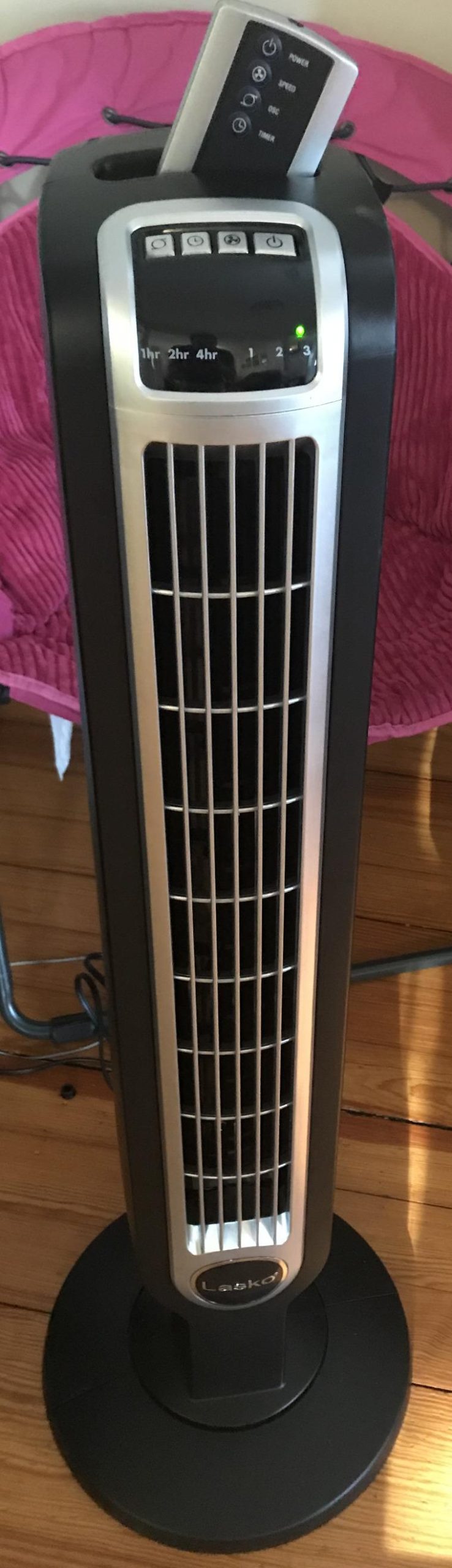 Lasko Oscillating Tower Fan with Remote Control and Timer - Quiet Standing Fan for Bedroom, Office, and Home - 3 Speeds - Powerful Cooling Air - 2511 - 36