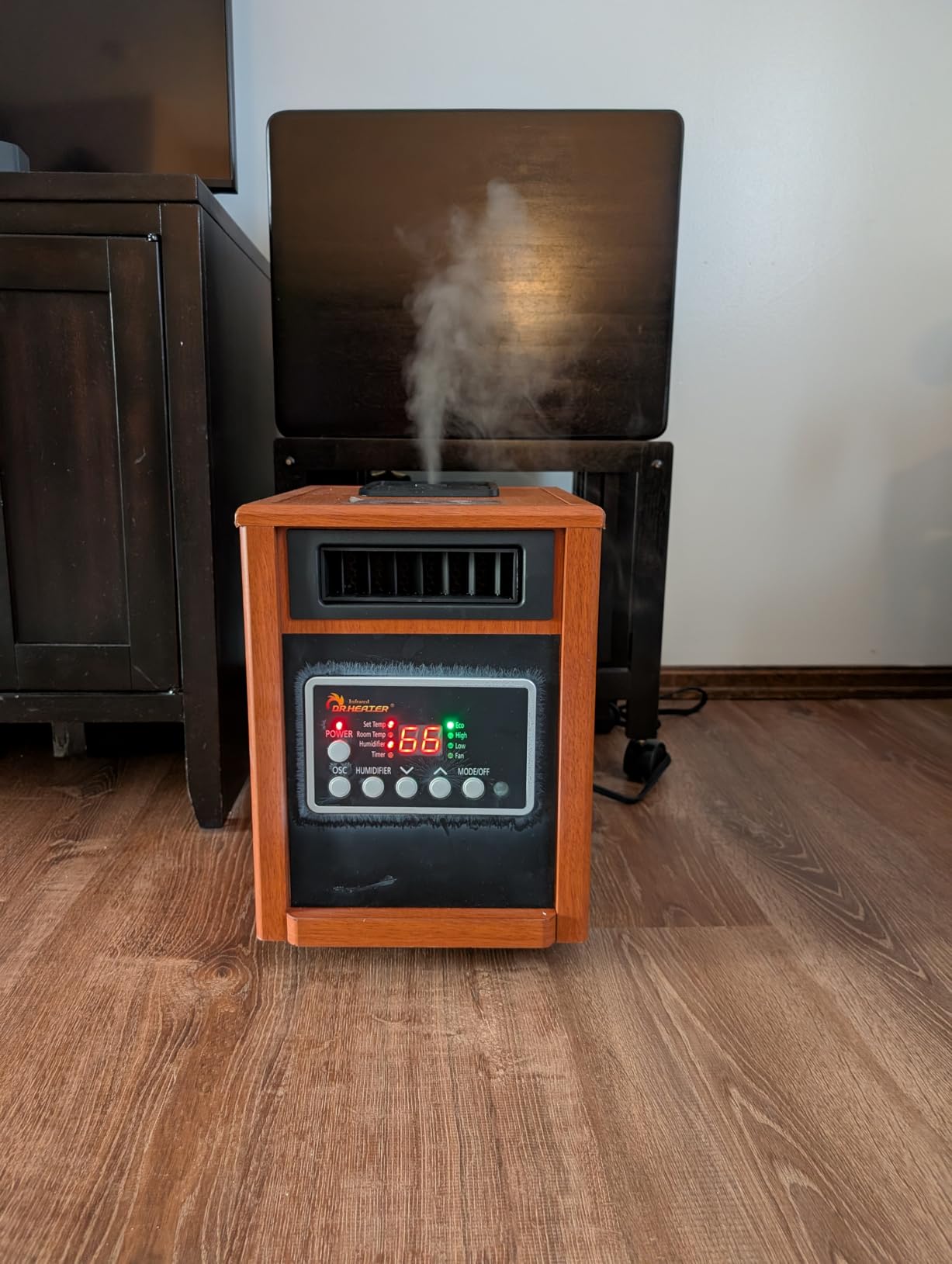 DR. INFRARED HEATER DR-998, 1500W Dual Heating Infrared Space Heater with Humidifier, Oscillation, Remote Control, Thermostat & Safety Protection, Portable with Wheels, Energy Efficient, Cherry customer photo 2
