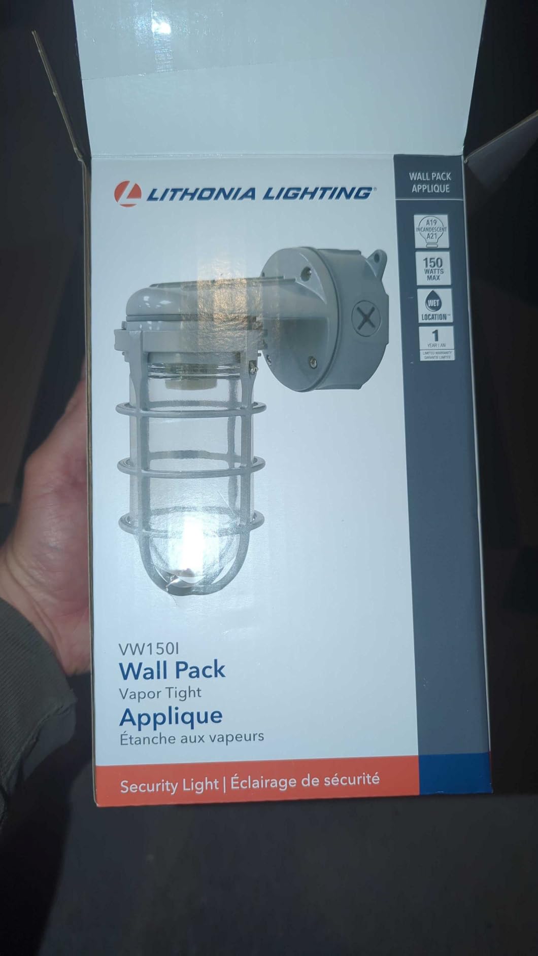 Lithonia Lighting Incandescent Vapor Tight Jelly Jar Light 150W 120V Grey | Utility Wall Lamp, Industrial Style Wall Light for Indoor and Outdoor Use, Includes Junction Box (VW150I M12) customer photo 2