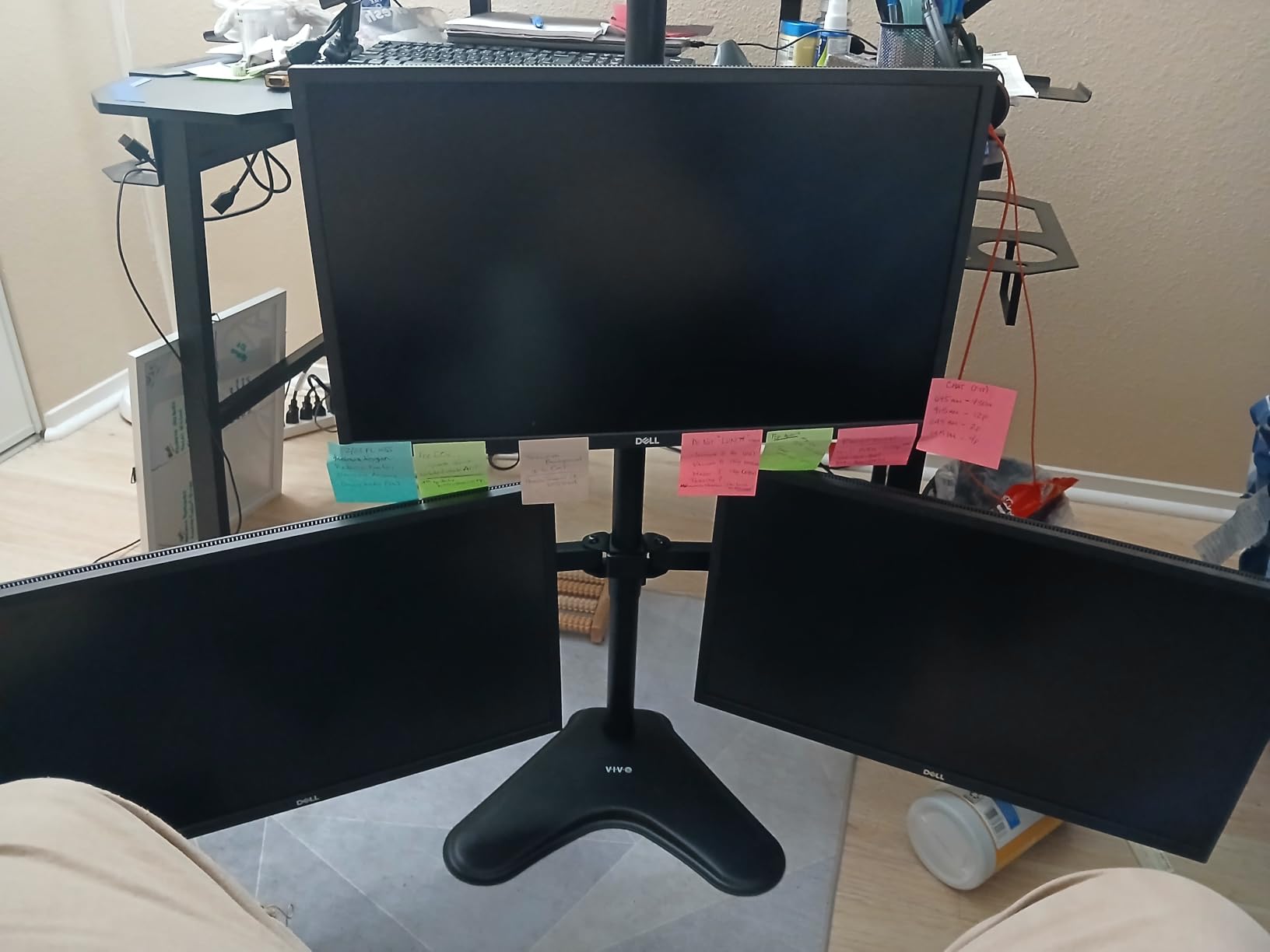 VIVO Triple LCD LED Computer Monitor Desk Stand, Free Standing Heavy Duty Fully Adjustable Mount for 3 Screens up to 30 inches STAND-V003E customer photo 2