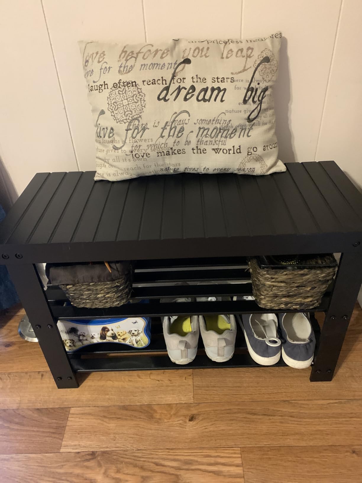 SONGMICS Shoe Rack Bench, 3-Tier Bamboo Entryway Bench, 27.6 Inches Width customer photo 2