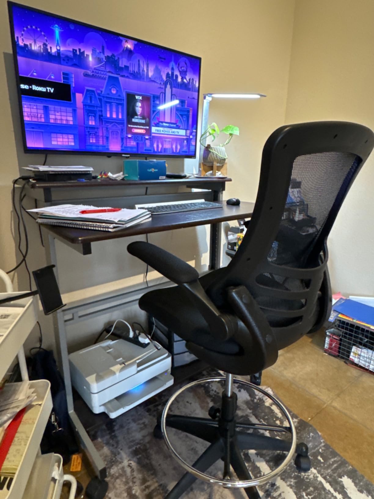 Flash Furniture Mesh Adjustable Ergonomic Drafting Chair, Black, Adjustable Foot Ring, Mid-Back, Flip-Up Arms, Mesh Back customer photo 2