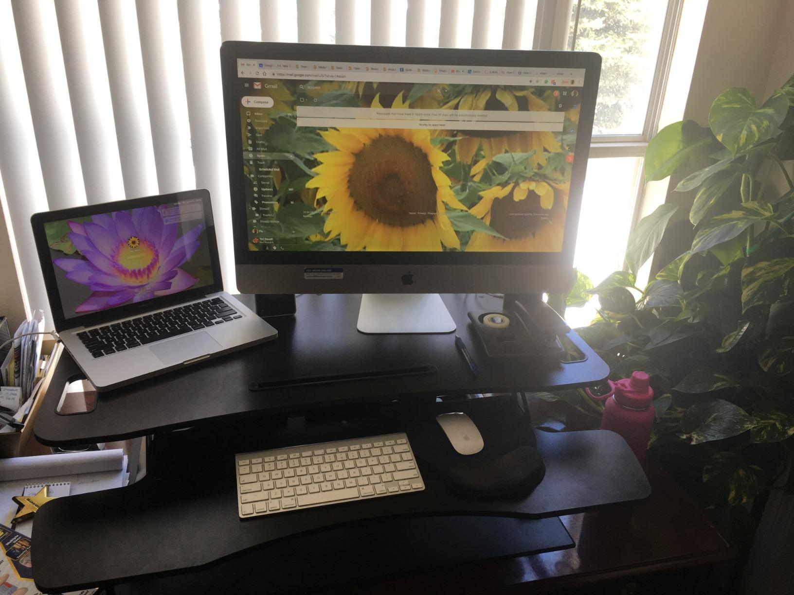 VIVO Extra Wide 38 inch Corner Desk Converter, K Series, Height Adjustable Sit to Stand Riser, Dual Monitor and Laptop Workstation with Wide Keyboard Tray, Black, DESK-V000KL customer photo 1
