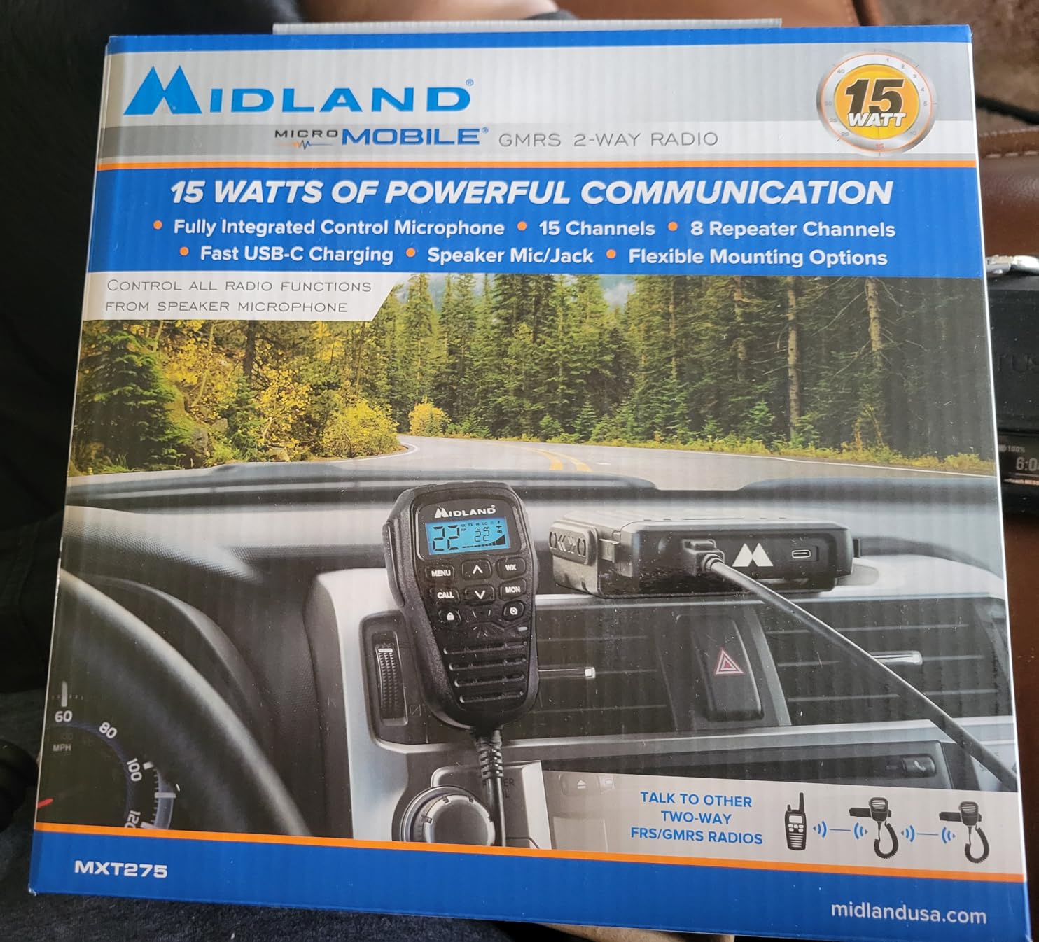 Midland MXT275 15W MicroMobile GMRS Two-Way Radio | Integrated Control Microphone, 15 Hi Power Channels, 8 Repeater Channels, NOAA Weather Scan and Alert and 142 Privacy Codes customer photo 2