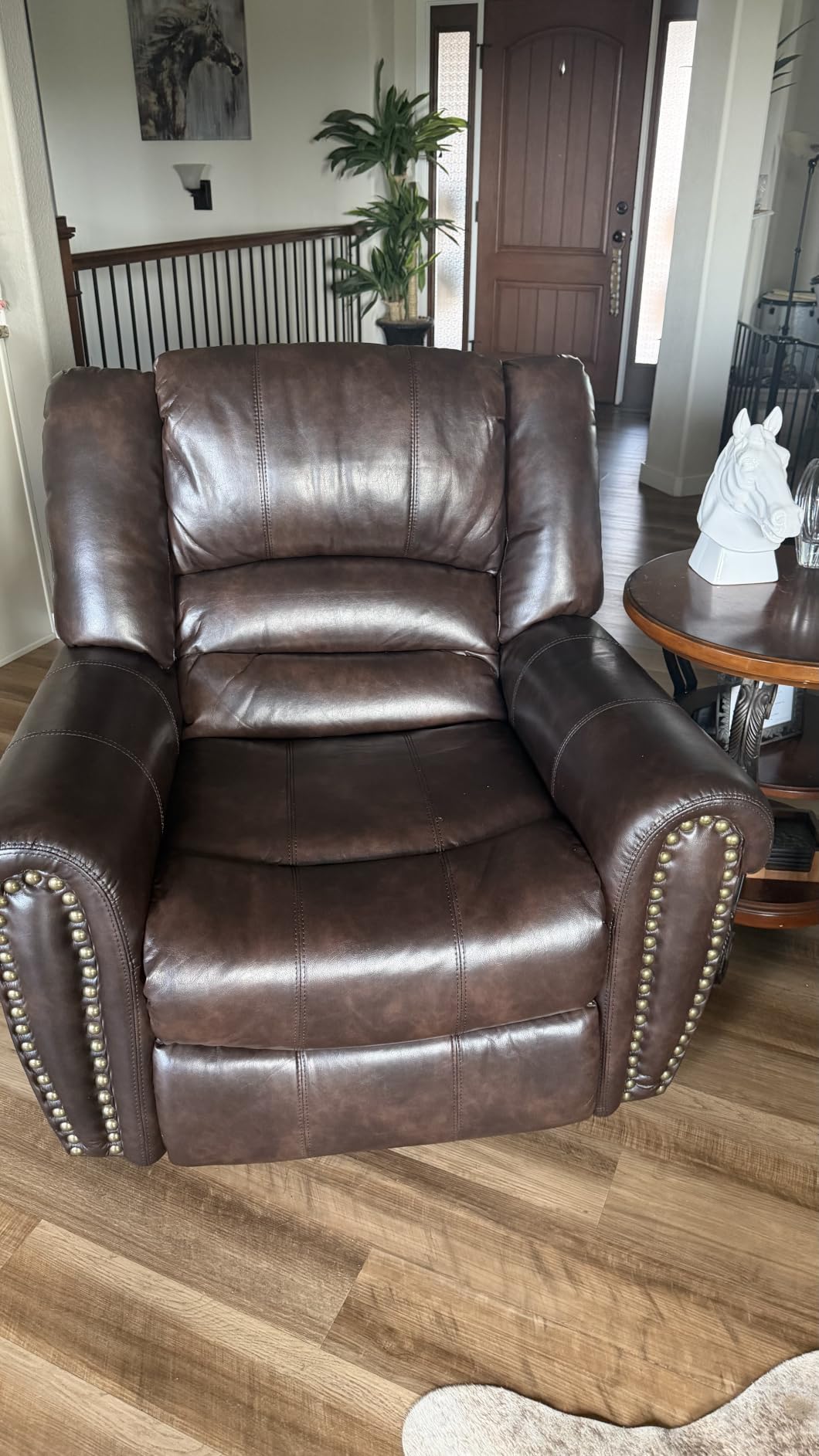 CANMOV Leather Recliner Chair, Classic and Traditional Manual Recliner Chair with Comfortable Arms and Back Single Sofa for Living Room, Nut Brown customer photo 2