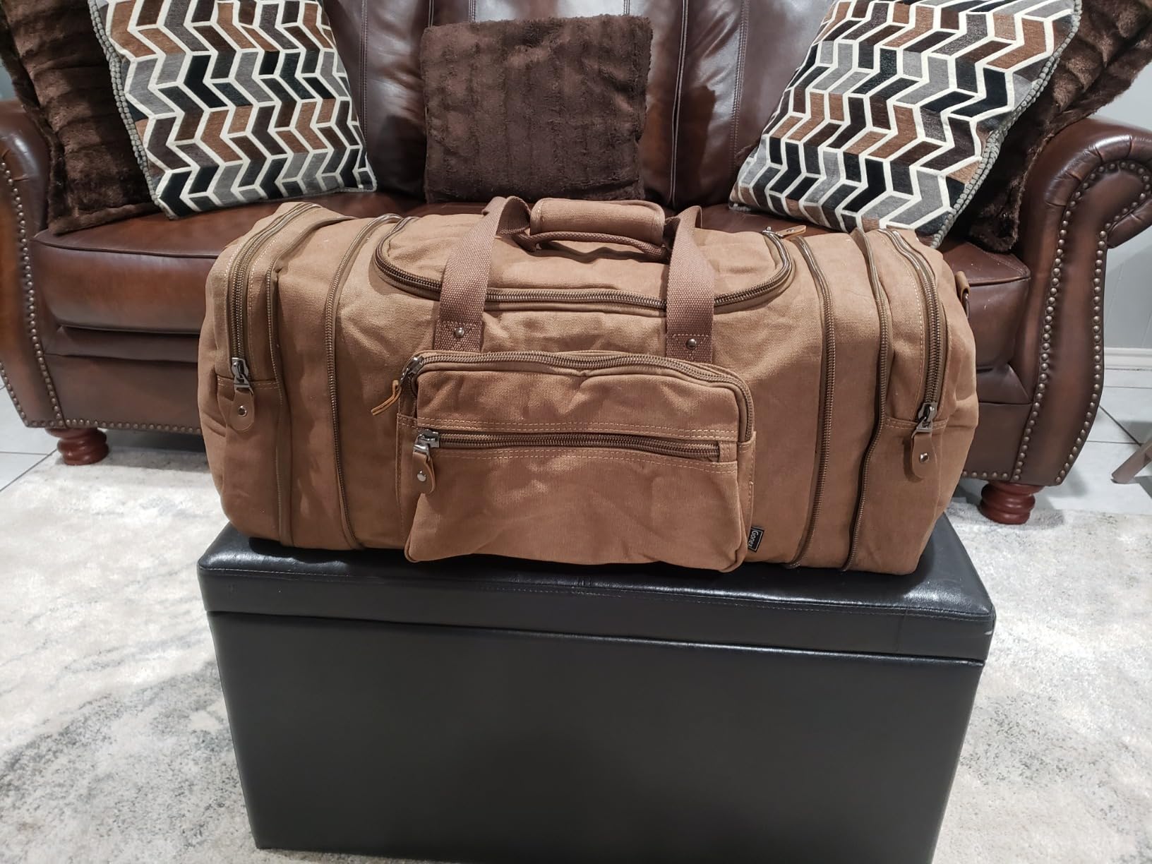 Gonex Canvas Duffle Bag, Expandable 60L Travel Overnight Weekender Bag | Multiple Pockets, Carry-On Size, Durable Zippers, Detachable Strap, for Men & Women, Gray customer photo 1