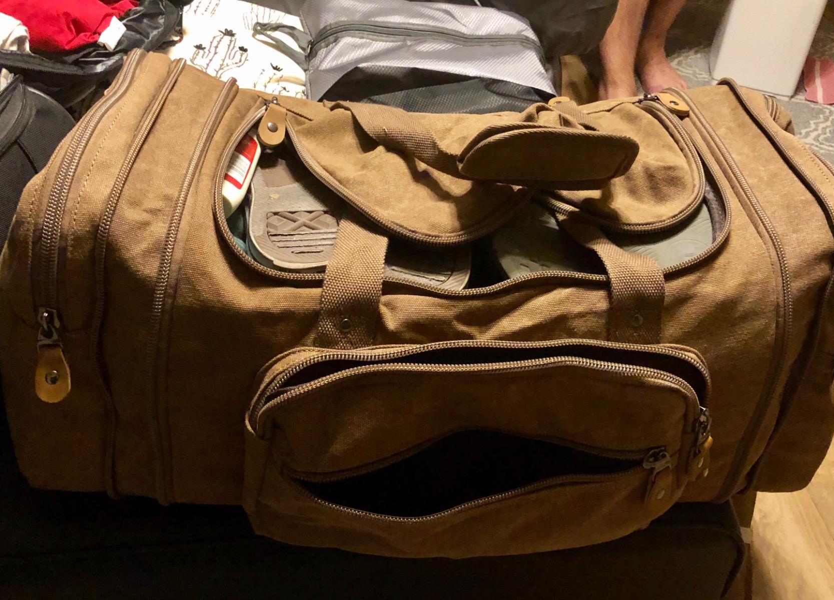Gonex Canvas Duffle Bag, Expandable 60L Travel Overnight Weekender Bag | Multiple Pockets, Carry-On Size, Durable Zippers, Detachable Strap, for Men & Women, Gray customer photo 2