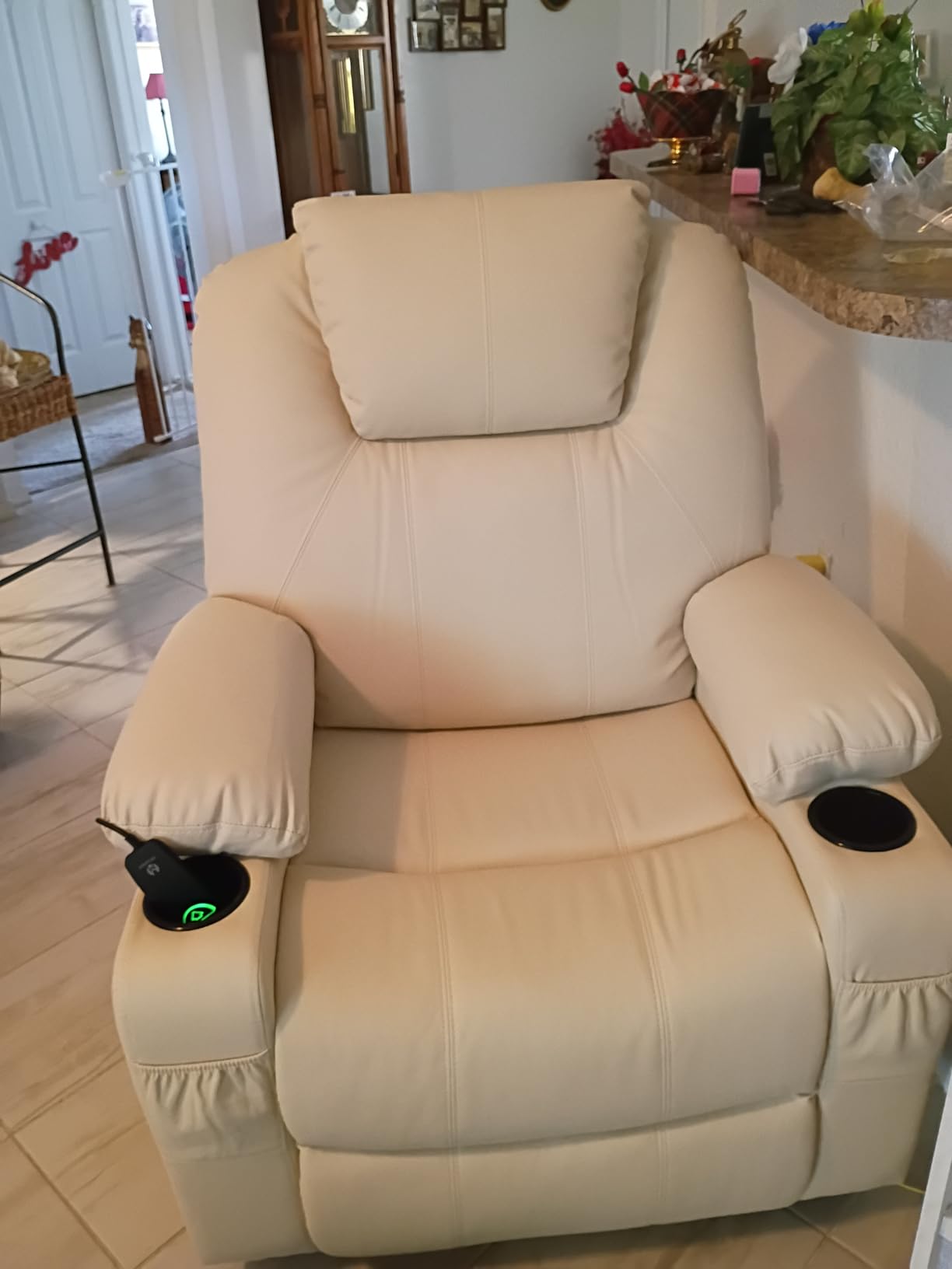 MCombo Electric Power Lift Recliner Chair Sofa with Massage and Heat for Elderly, 3 Positions, 2 Side Pockets, and Cup Holders, USB Ports, Faux Leather 7040 (Dark Brown, Medium) customer photo 1