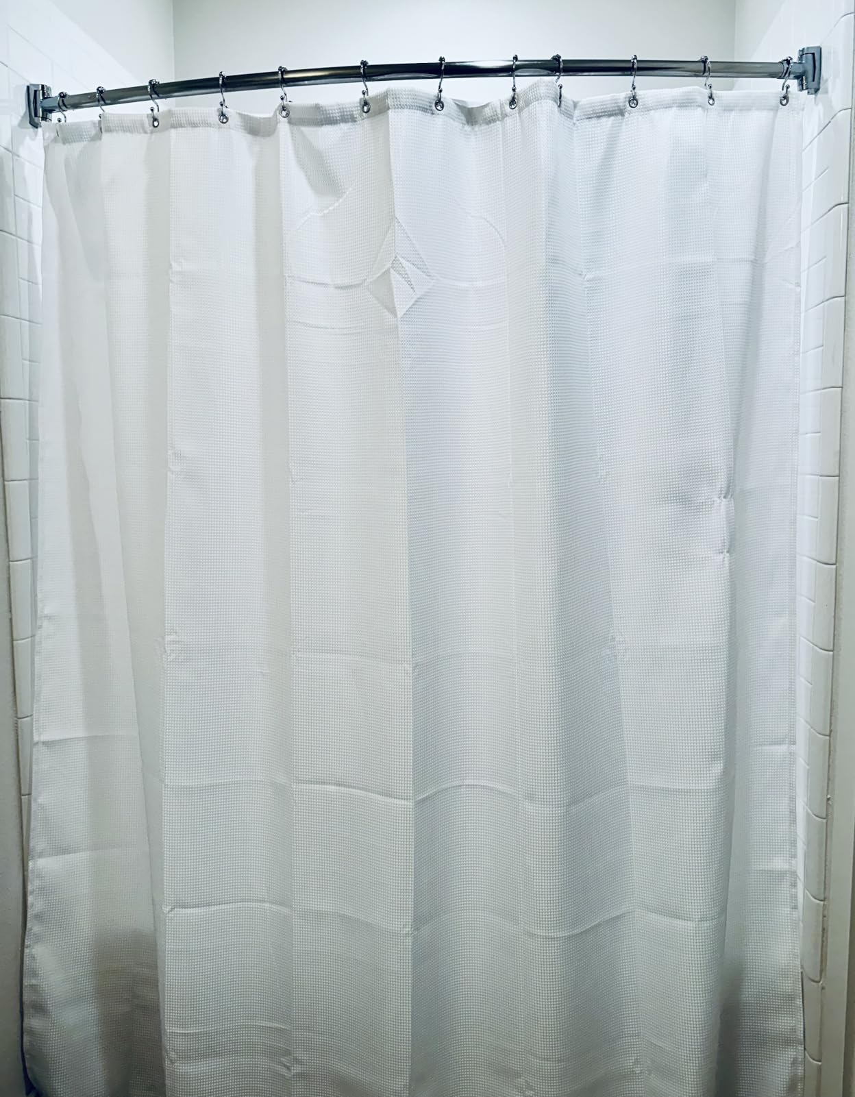 AmazerBath White Shower Curtain Fabric, Waffle Shower Curtains for Bathroom, Cloth Shower Curtain Heavy Duty, Thick Bathroom Shower Curtains Hotel Quality, Premium Polyester, 72x72 Inches customer photo 2