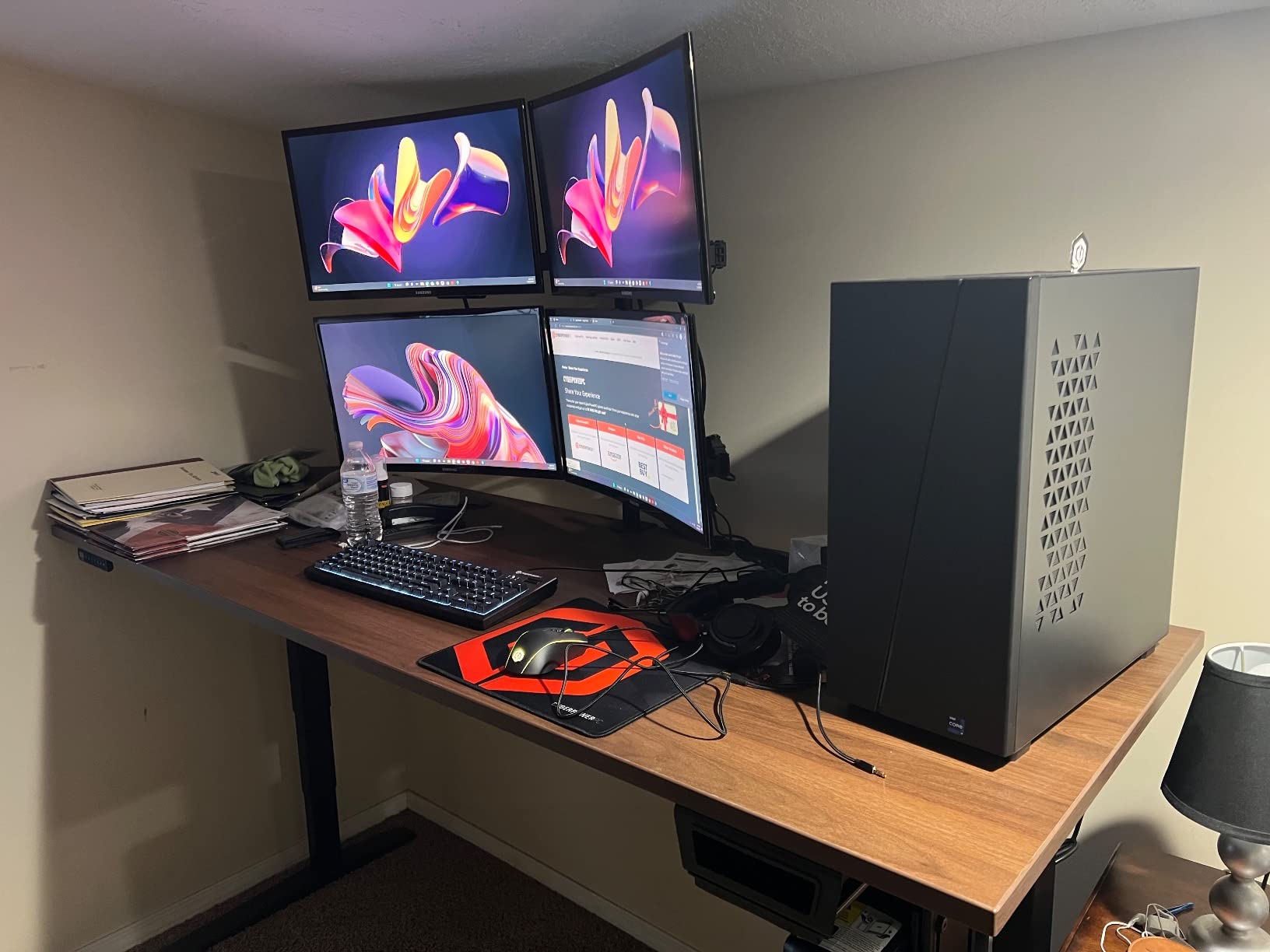 V3 2-Leg Walnut Laminate Wood Standing Desk - Adjustable Height, Advanced 1-Touch Memory Keypad, Under Desk Cable Management, Wire Grommets & Rocker Board (Black C-Frame, 48 x 30 inch) customer photo 2