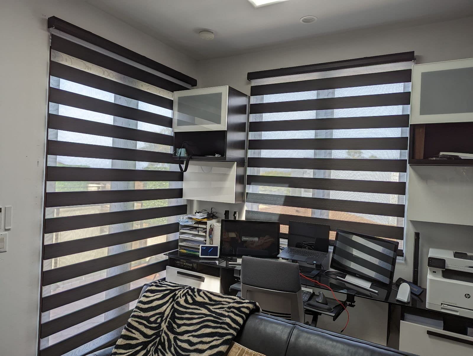 Graywind Motorized Zebra Blinds for Windows, Blackout Smart Blinds with Remote Control, Dual Layer Custom Zebra Shades Work with Alexa, Google Home, Apple Homekit, Classic White customer photo 1