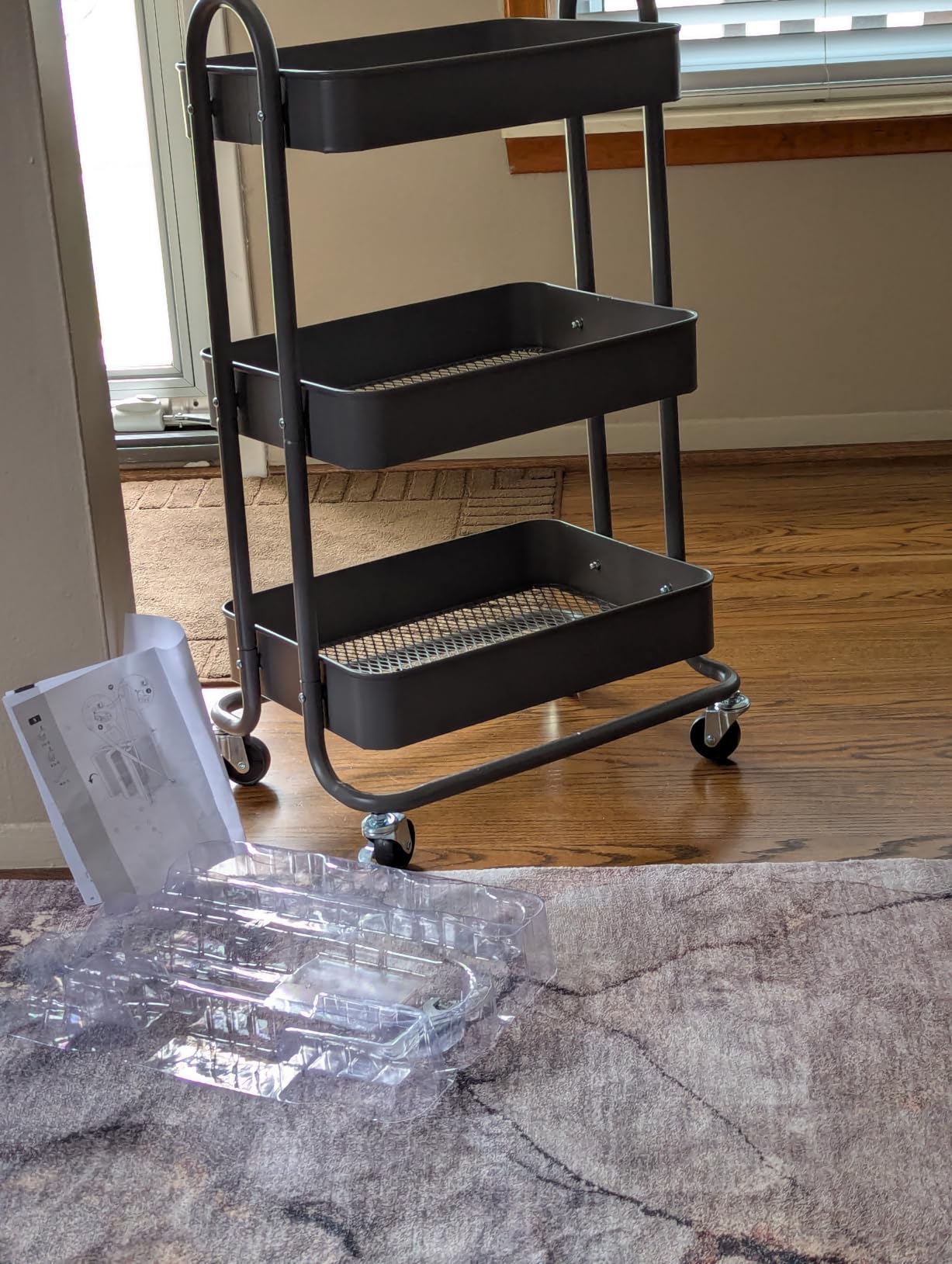 Amazon Basics 3-Tier Rolling Utility Cart, Storage Organizer, Lockable Wheels, Multifunctional Storage, Portable Mobile Shelving Unit, White customer photo 1