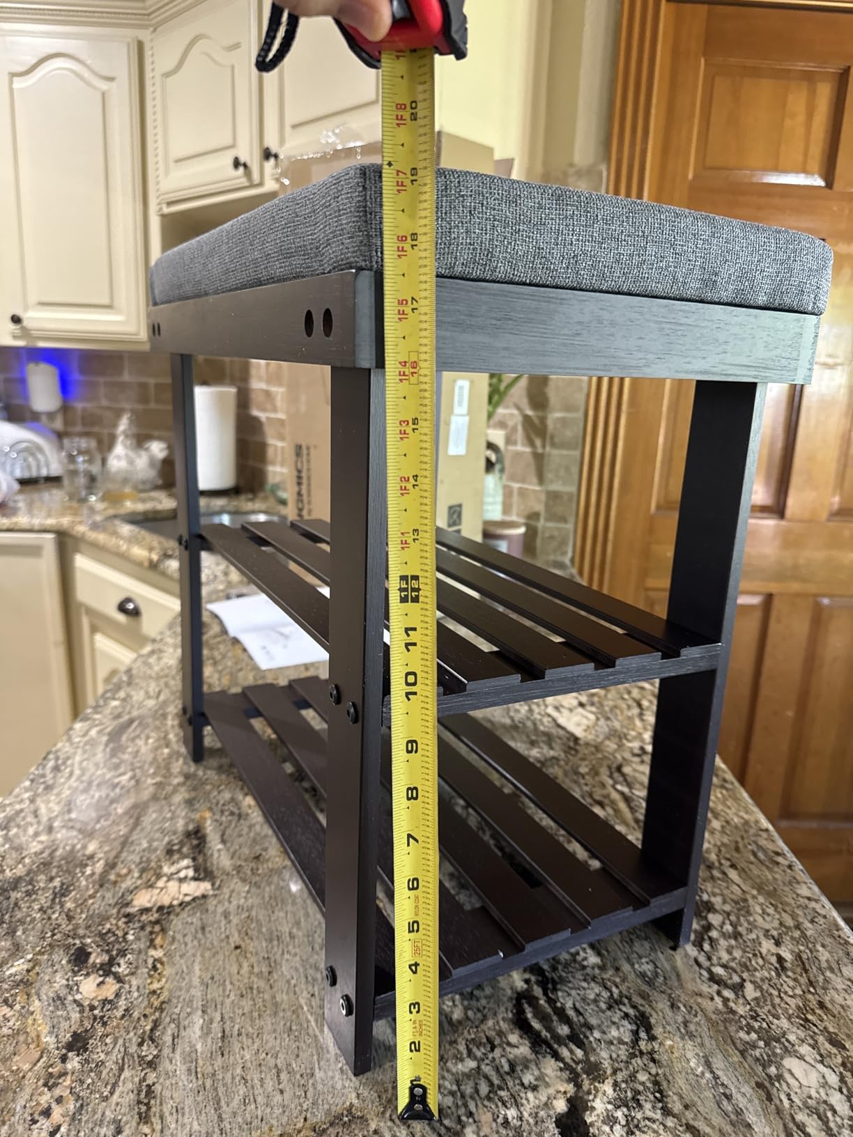 SONGMICS Bamboo Shoe Bench, 3-Tier Shoe Rack, 11.9 x 28.3 x 19.2 Inches customer photo 1