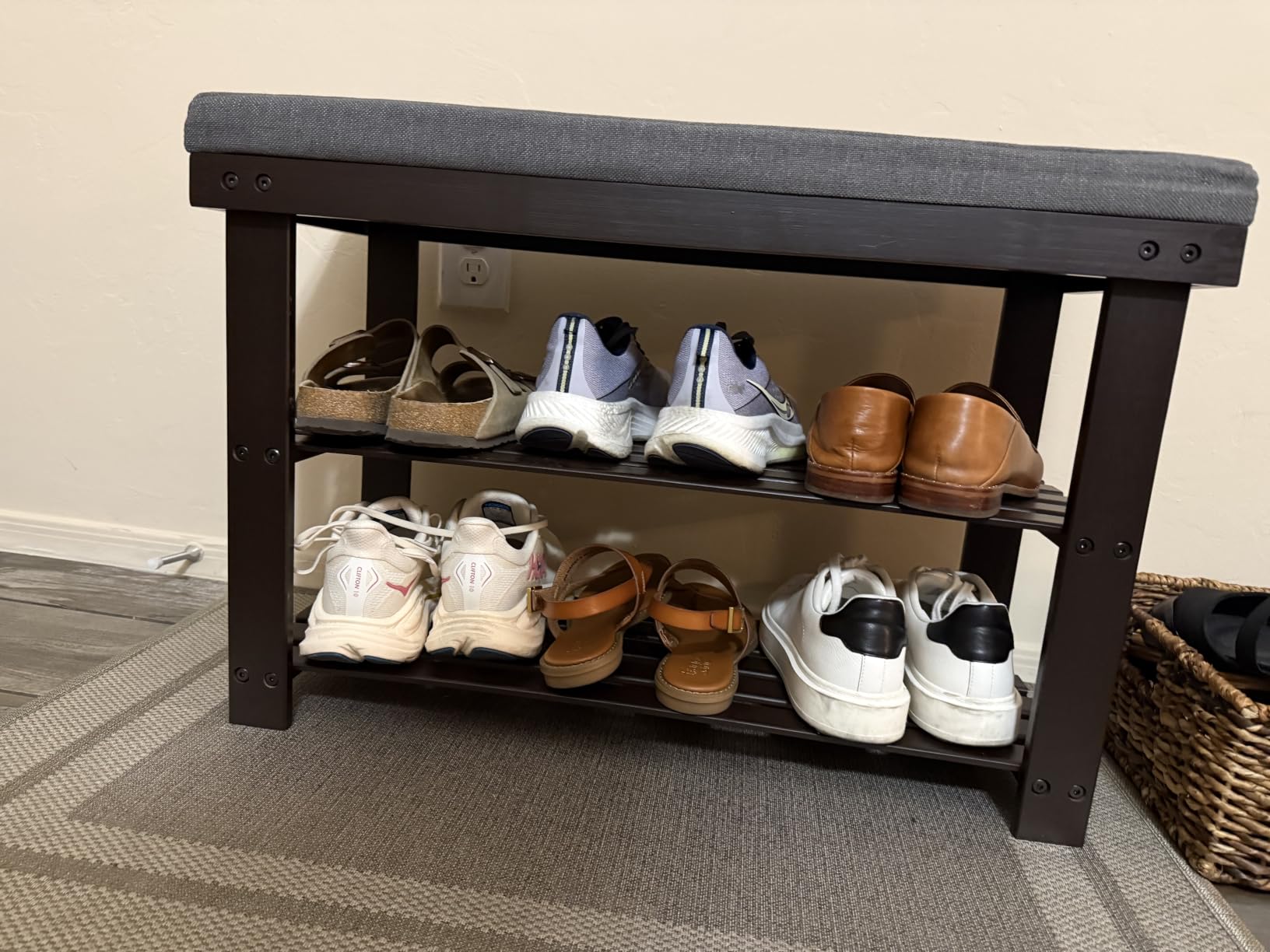 SONGMICS Bamboo Shoe Bench, 3-Tier Shoe Rack, 11.9 x 28.3 x 19.2 Inches customer photo 2