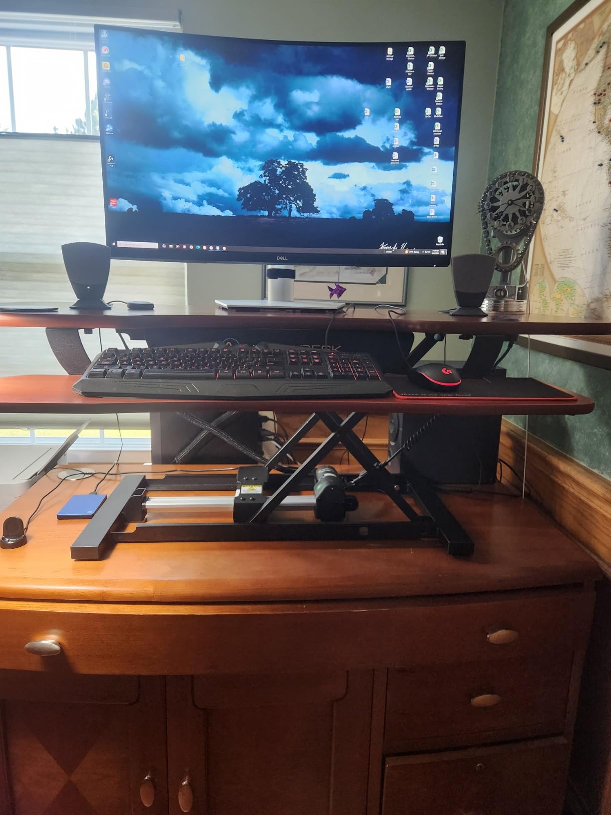 PowerPro 36 Inch Electric Standing Desk Converter - Push-Button Height Adjustable Sit to Stand Desk Riser for Dual Monitors & Laptop - Motorized Desktop Workstation with Wide Keyboard Tray customer photo 2