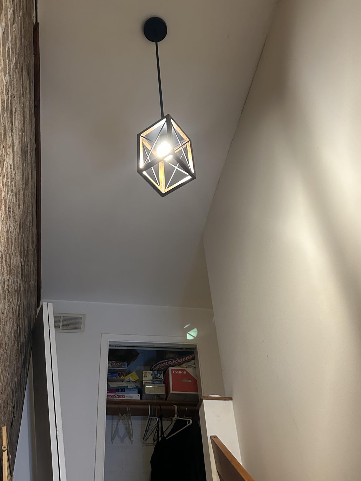 DEWENWILS Farmhouse Pendant Light, Metal Hanging Light Fixture with Wooden Grain Finish, 48 Inch Adjustable Pipes for Flat and Slop Ceiling, Kitchen Island, Bedroom, Dining Hall, E26 Base customer photo 1