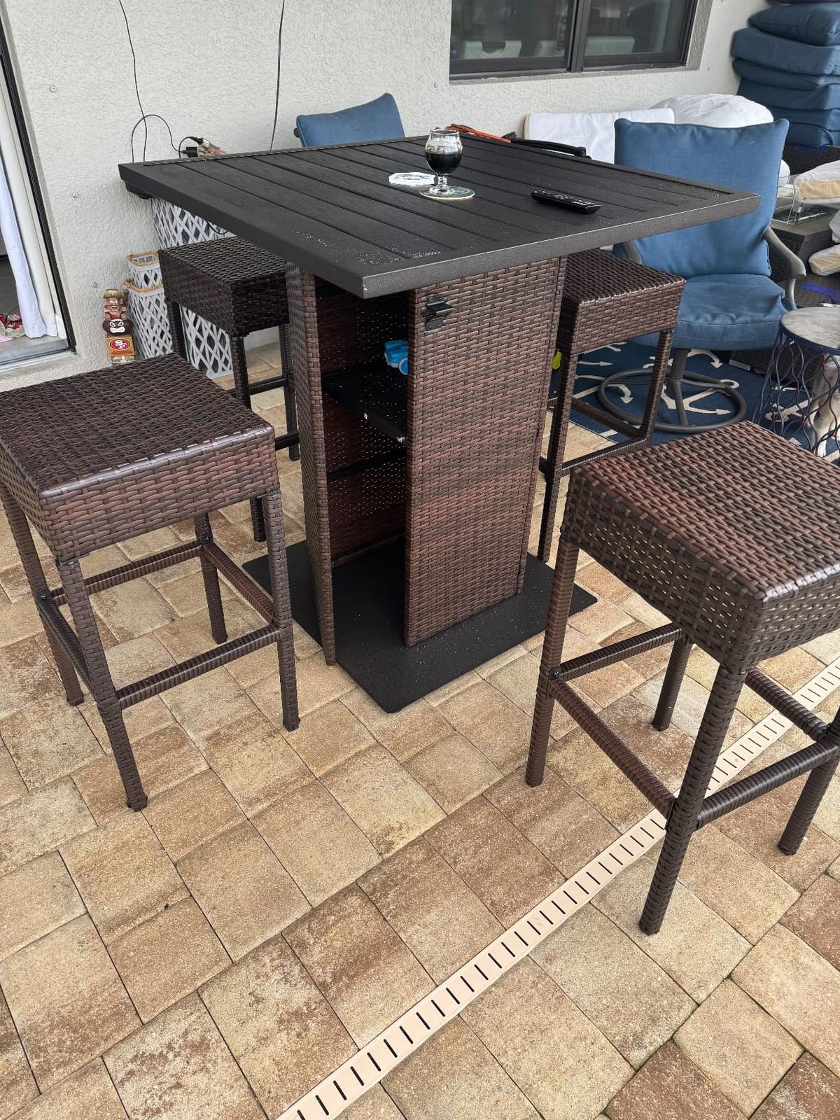 Best Choice Products 5-Piece Outdoor Wicker Bar Table Set for Patio, Poolside, Backyard w/Built-in Bottle Opener, Hidden Storage Shelf, Metal Tabletop, 4 Stools - Gray customer photo 2