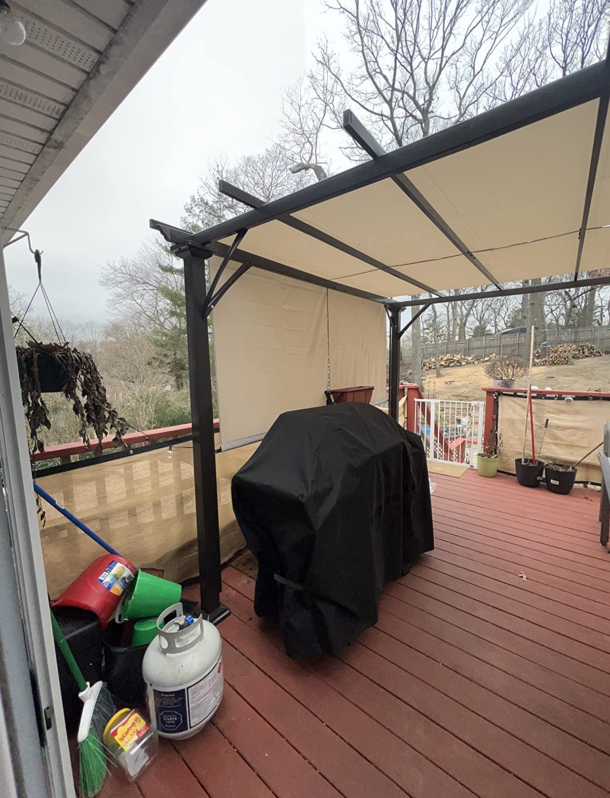 Tangkula 10x10FT Outdoor Patio Shade Structure, Steel Pergola with Retractable Canopy Shades, Rustproof Metal for Patio, Backyard, Garden (Beige) customer photo 2