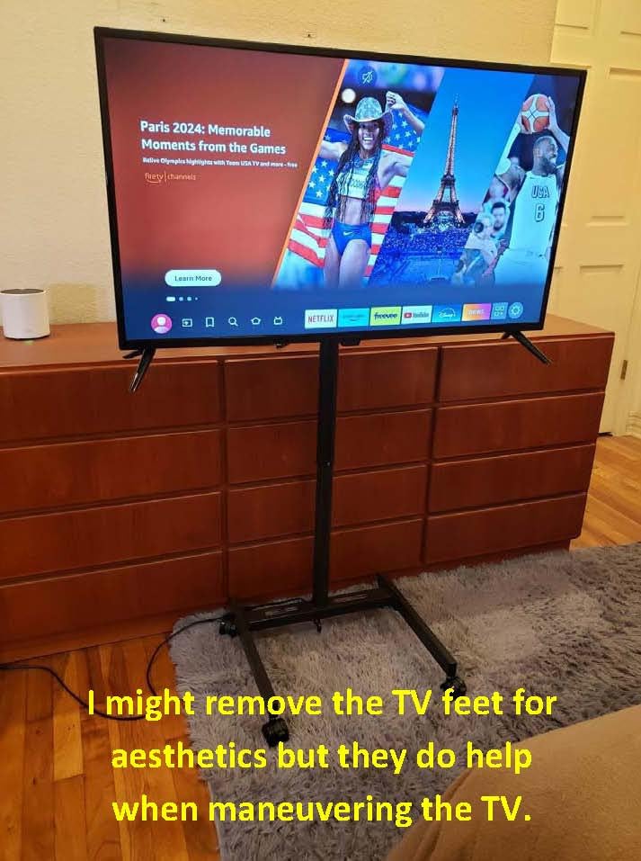 Perlegear Rolling TV Stand for 23-60 Inch LED Flat Screen/Curved TVs up to 88lbs, Mobile TV Stand Wheels with Height Adjustable Portable Rolling TV Cart Max VESA 400x400mm PGTVMC06 customer photo 2