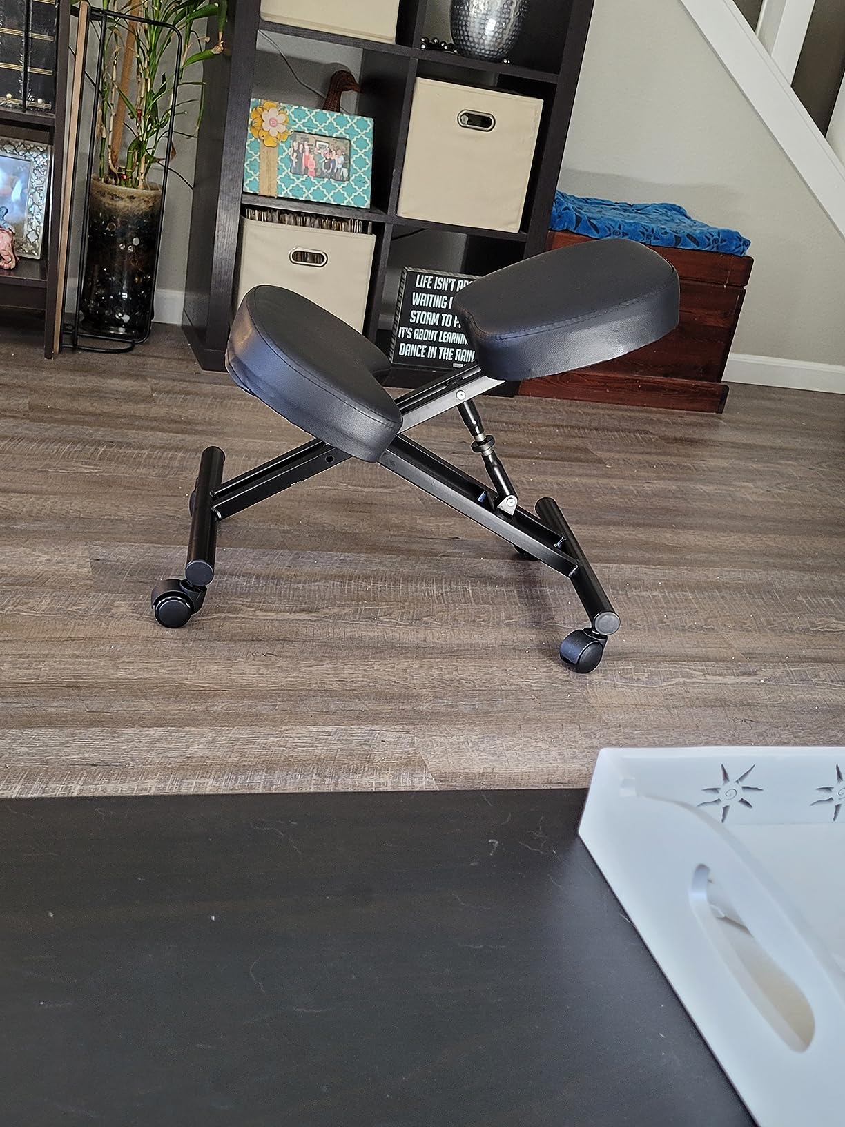 Yaheetech Ergonomic Kneeling Chair, Adjustable Rolling Knee Stool, Black | Thick foam cushions in faux leather support an upright posture; the metal frame tilts 91-130 degrees and rolls on casters customer photo 1