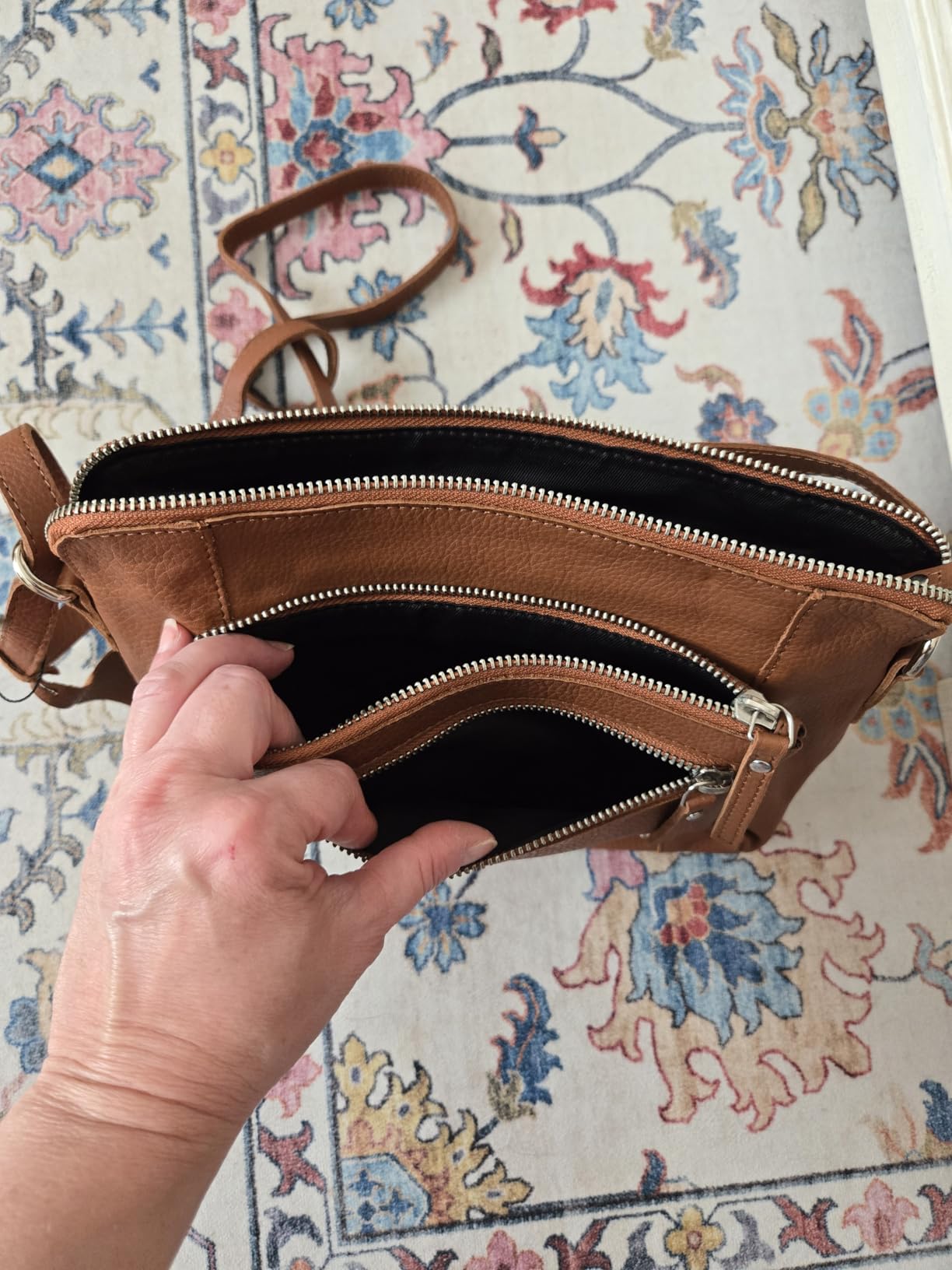 Leather Crossbody Bags for Women Small Soft Genuine Pebbled Sling Shoulder Handbag Crossover Purse with Full Adjustable Strap (Cognac Nappa) customer photo 2