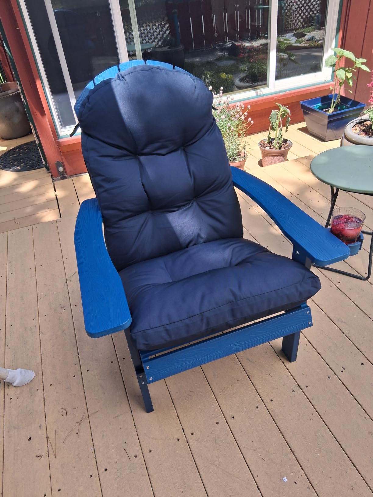 YEFU Adirondack Chair with Cup Holder, All-Weather Outdoor Chair, Blue | HIPS Plastic Fire Pit Chair with Wood Texture, Weather Resistant Lawn Chair for Outside Patio Garden Porch Deck Backyard customer photo 2