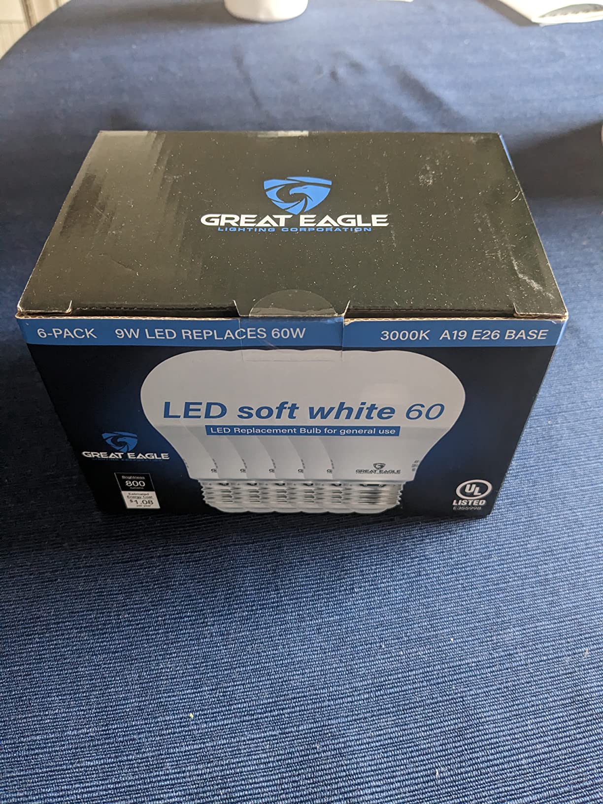 Great Eagle A19 LED Light Bulbs 60 Watt Equivalent - UL Listed - Soft White 3000K LED Light Bulbs - 9W Non Dimmable - 800 Lumens (6 Pack) customer photo 1