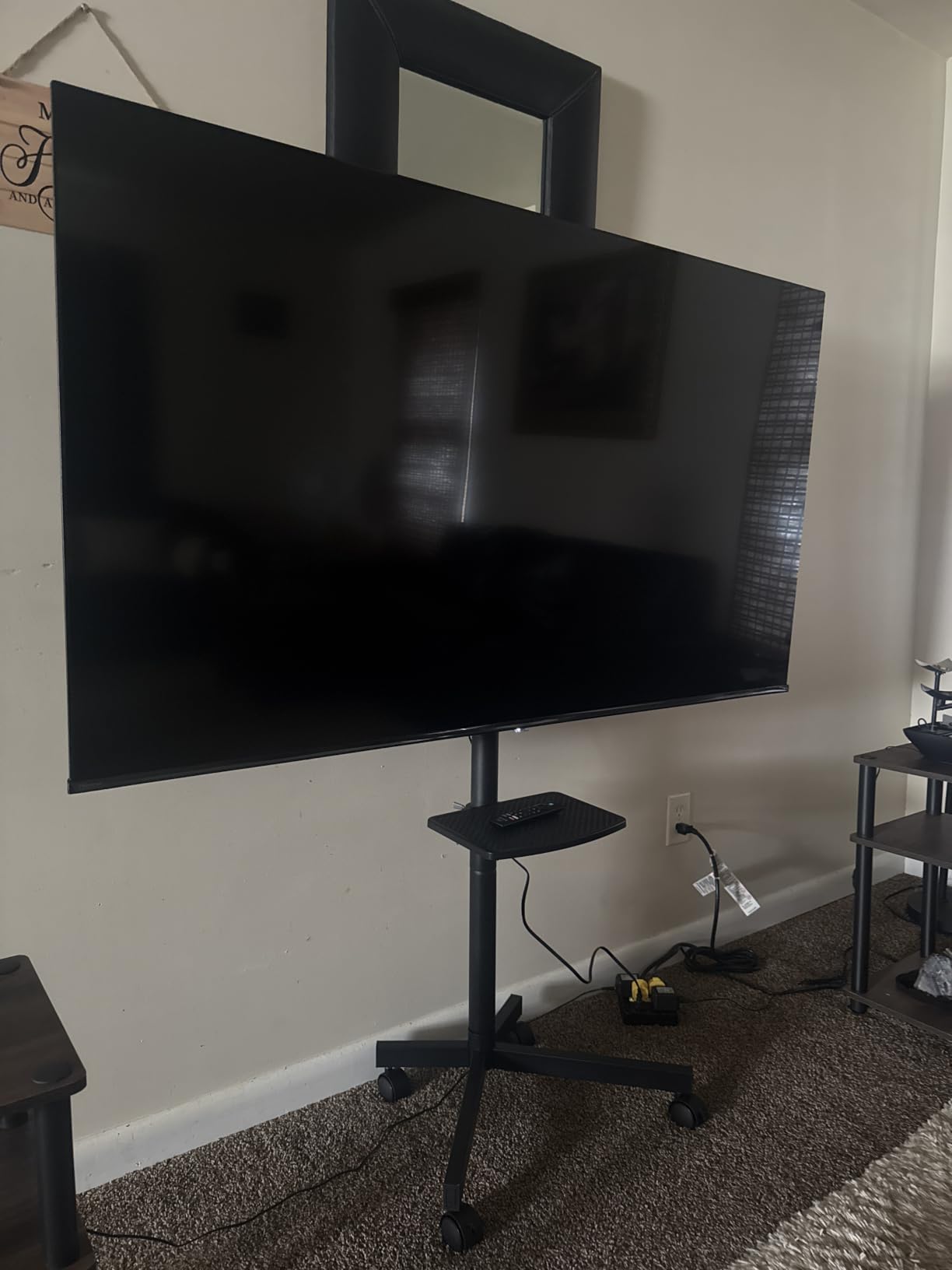 Rfiver Mobile TV Stand for 23-65 Inch Flat/Curved TVs up to 88 lbs | Rolling TV Stand with Adjustable Shelf & Tilt, Portable Floor Stand on Wheels for Bedroom, Living Room, Max VESA 400x400mm customer photo 2