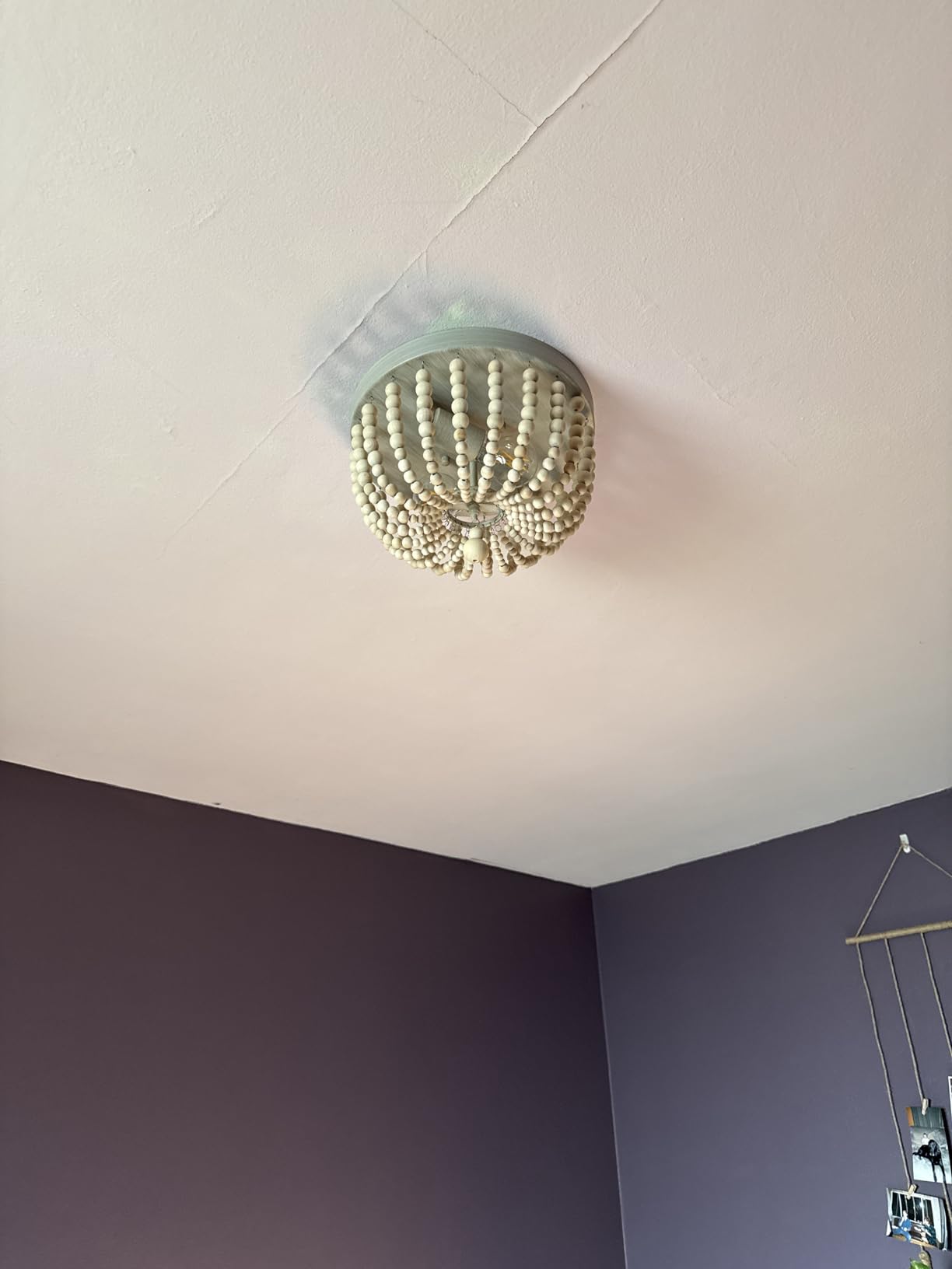 Q&S Boho Chandelier Wood Beaded Flush Mount Ceiling Light Fixtures for Nursery Baby Bedroom Kitchen Hallway,Oak White Finish,2-Lights customer photo 1