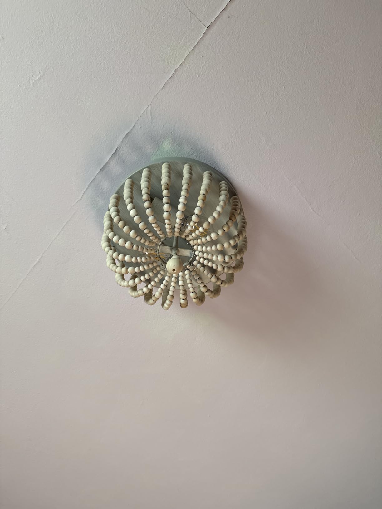 Q&S Boho Chandelier Wood Beaded Flush Mount Ceiling Light Fixtures for Nursery Baby Bedroom Kitchen Hallway,Oak White Finish,2-Lights customer photo 2