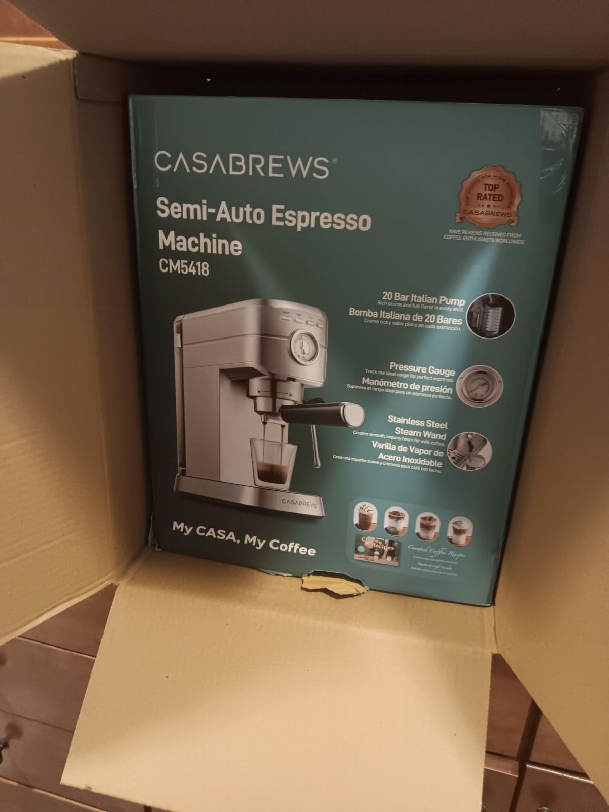CASABREWS CM5418 Compact Espresso Machine with Milk Frothing Steam Wand, 20-Bar Pump, Stainless Steel customer photo 1