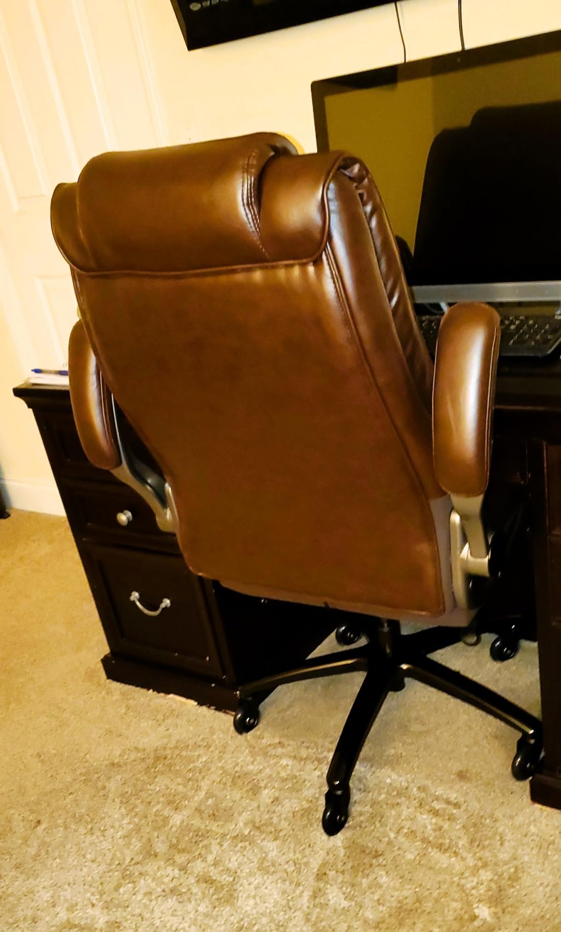 High Back Office Chair, Ergonomic Executive Computer Desk Chair | Flip Arms, Adjustable Built-in Lumbar Support, Thick Padded, Strong Metal Base, Quiet Wheels Work Chairs for Long Hours customer photo 1