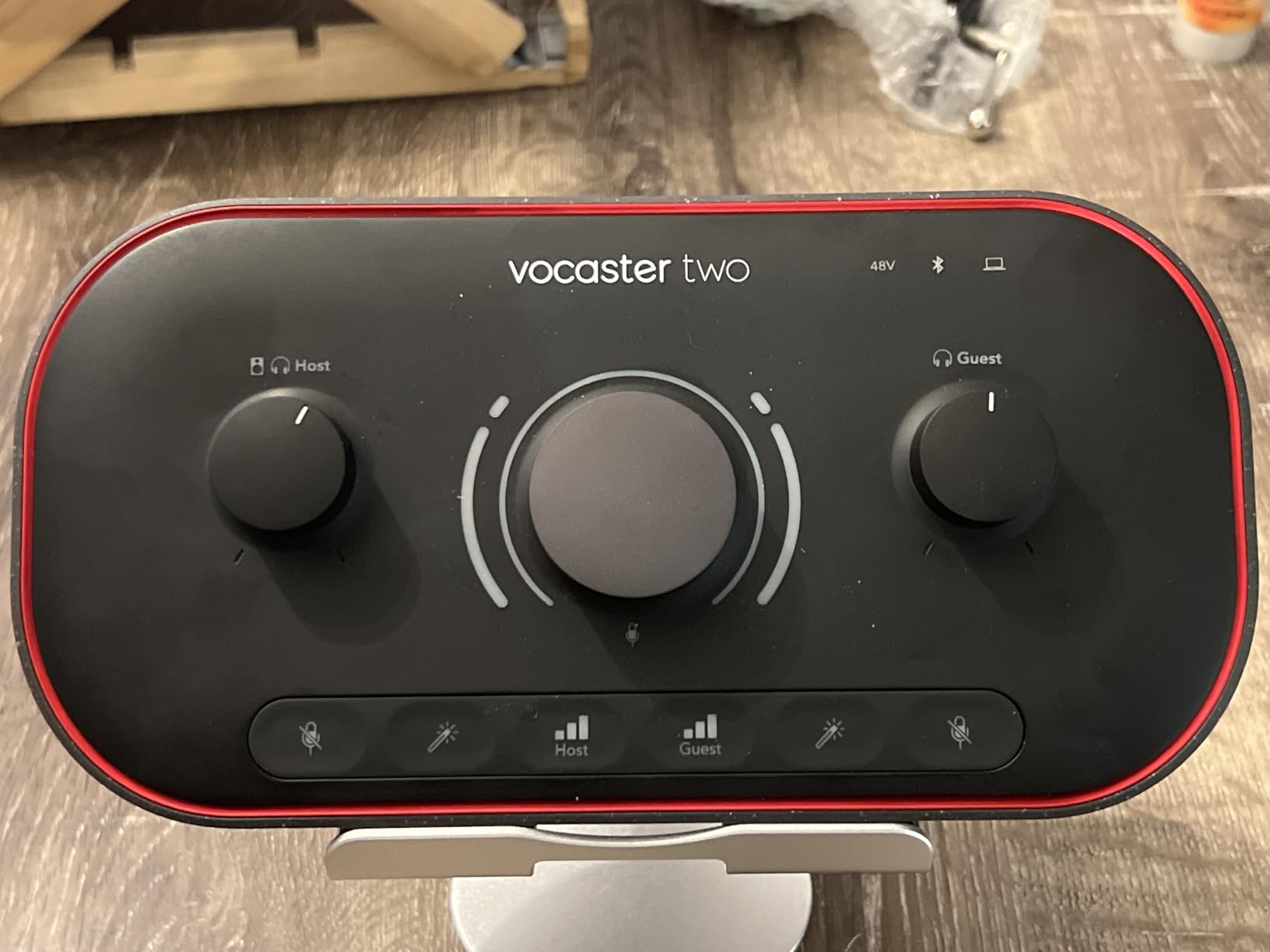 Focusrite Vocaster Two Podcasting Interface for Recording Host and Guest, 2 Mic Inputs and Headphone Outputs, with Auto Gain, Enhance, and Mute customer photo 1