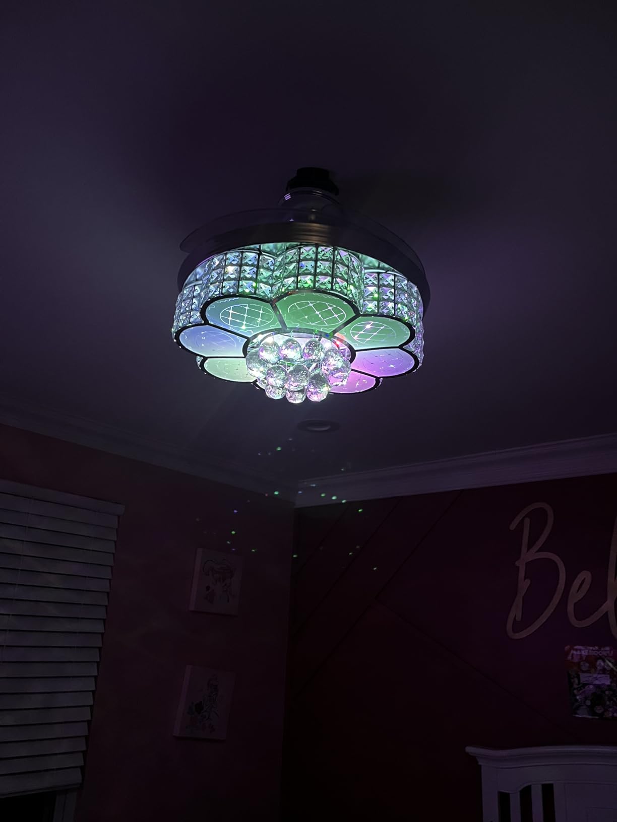 Retractable Ceiling Fan with Light and Remote/APP Control, Bluetooth Ceiling Fans with Speaker, RGB-LED Light 6 Speeds Reversible Blades, Chandelier Crystal Ceiling Fan with Lights customer photo 1